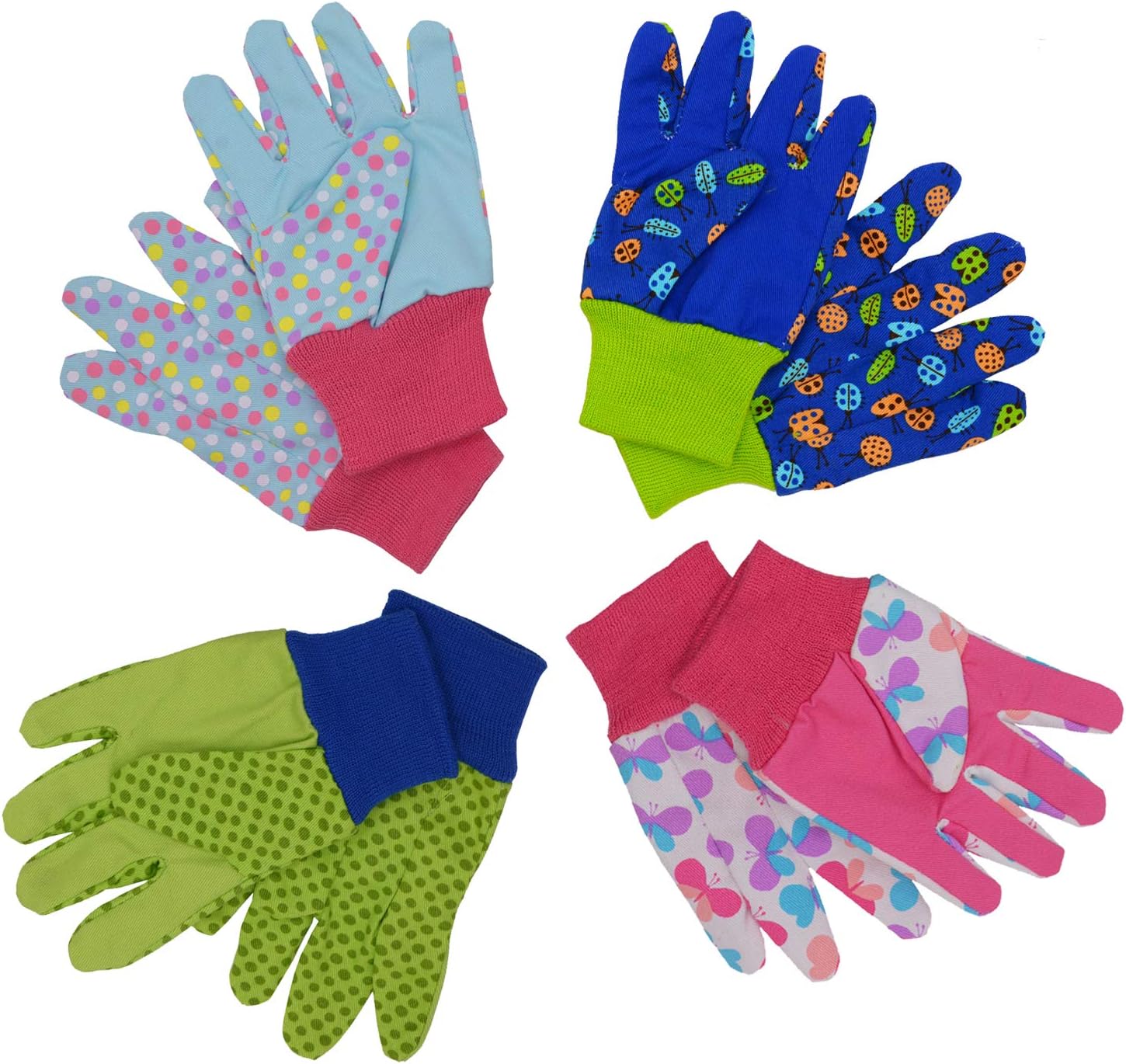 HANDLANDY Guantes de jardinería para niños de 5 a 8 años, guantes de trabajo de jardín para niñas y niños (verde (pájaro + punto), talla M (edad