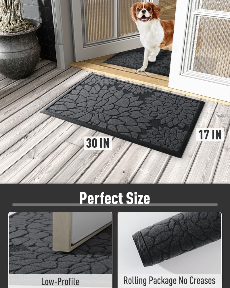 AMOAMI – Tapete de puerta  Tapete de bienvenida absorbente resistente para puerta delantera, tapete de goma antideslizante para puerta delantera,