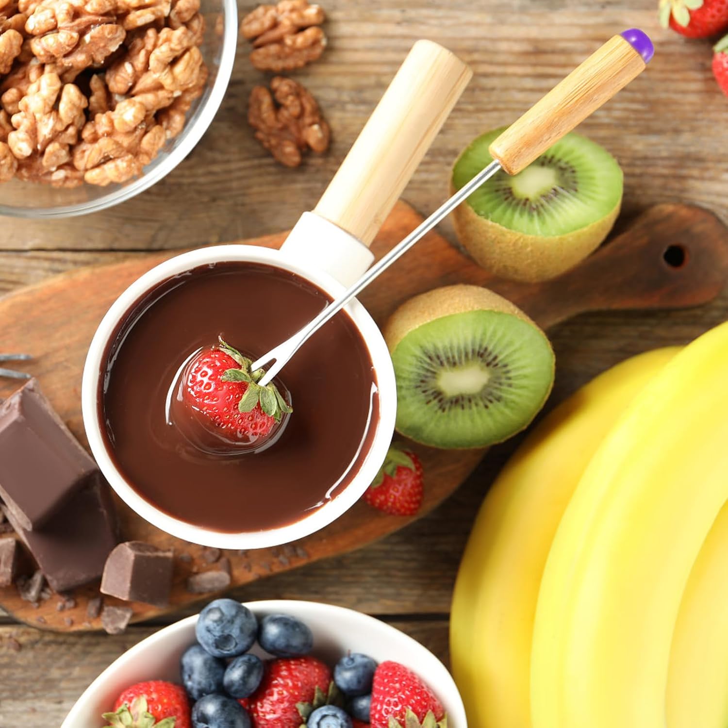 12 tenedores para fondue de 9.4 pulgadas, de acero inoxidable, mango de madera, para fondue de chocolate, para fondue y queso, malvaviscos, frutas