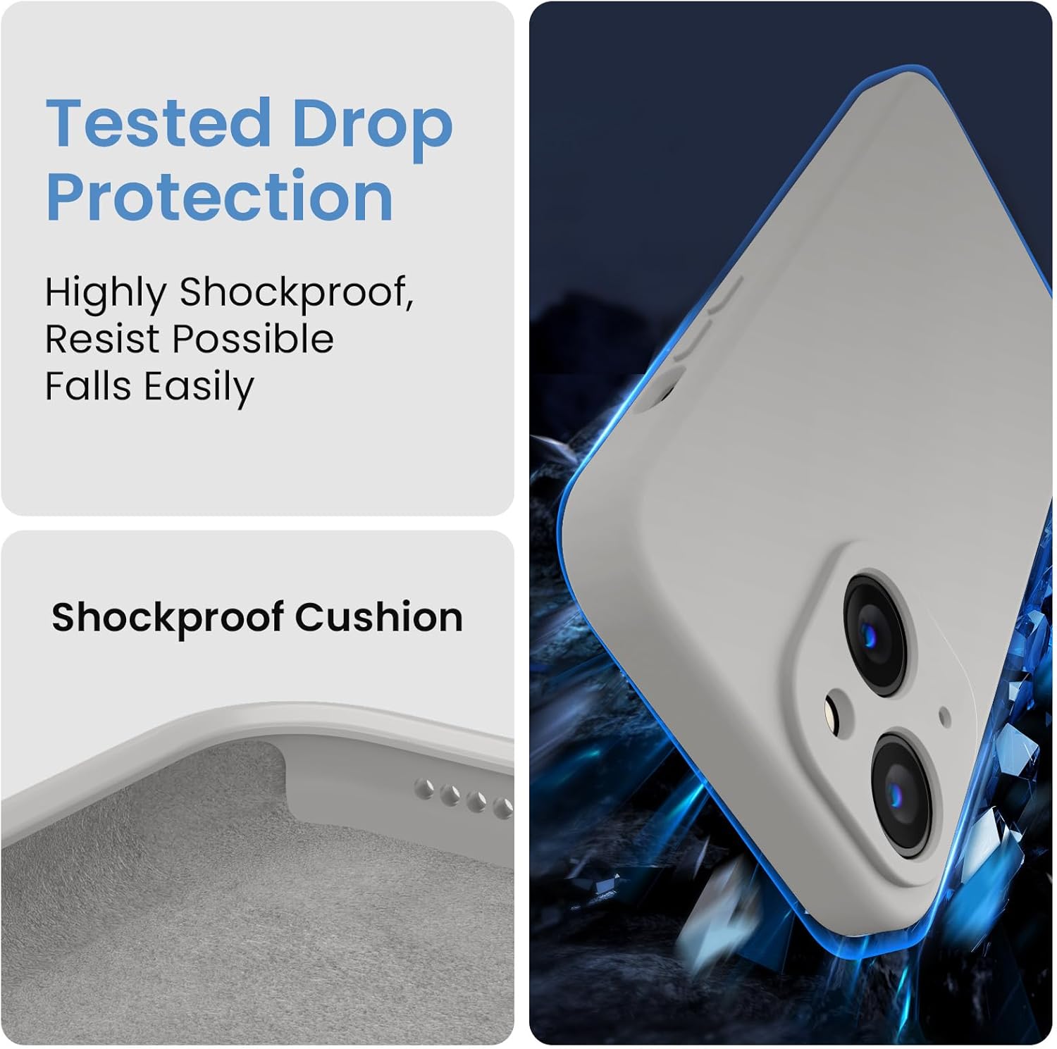 FireNova Funda diseñada para iPhone 15, funda de silicona mejorada protección de cámara con 2 protectores de pantalla, forro interior de microfibra