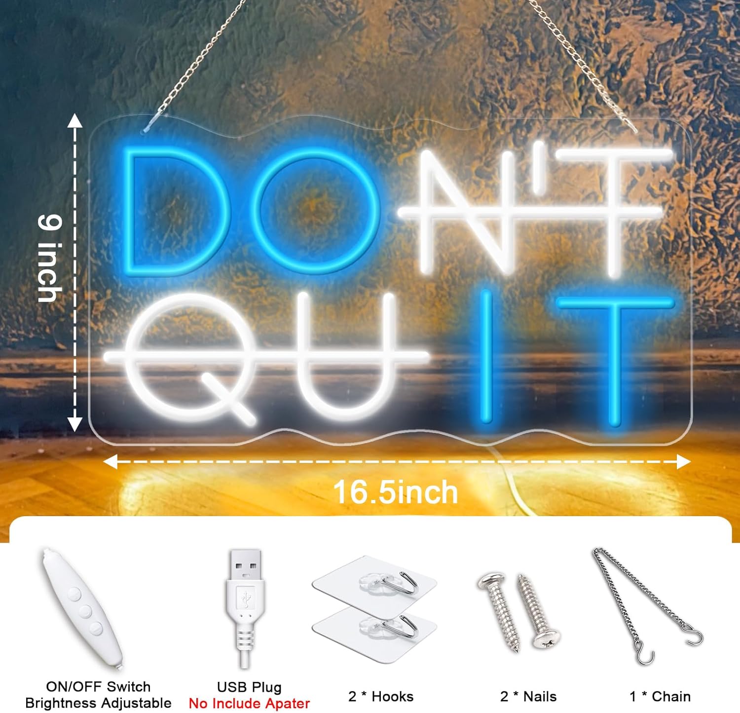 Letreros LED de neón, letrero de neón con texto en inglés “Don’t Quit”, para oficina, sala de yoga, gimnasio, sala de jugadores, regalo de