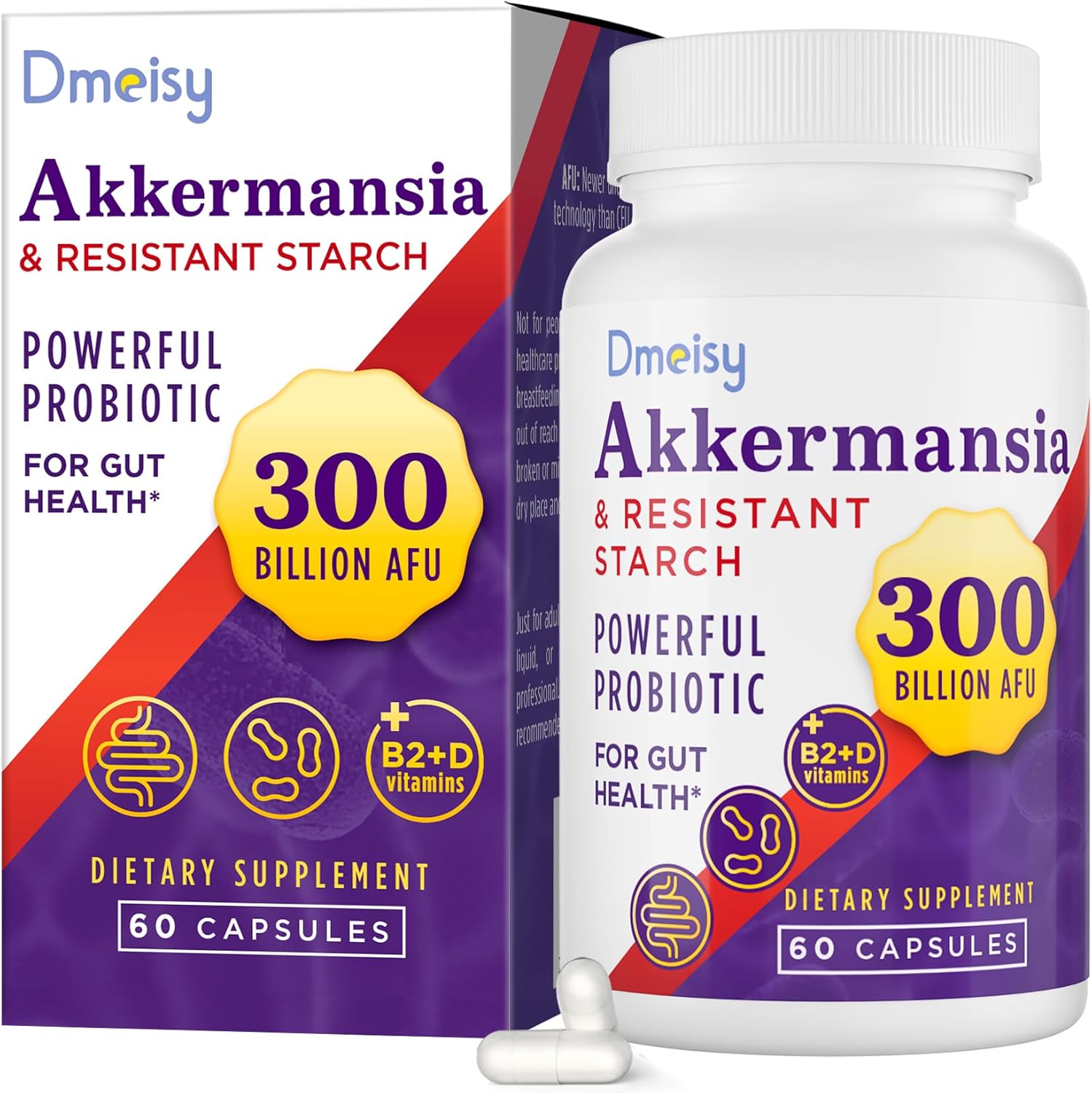 300 mil millones de AFU Akkermansia Muciniphila – Probióticos vivos para mujeres y hombres, probióticos Akkermansia para digestivo, intestino,