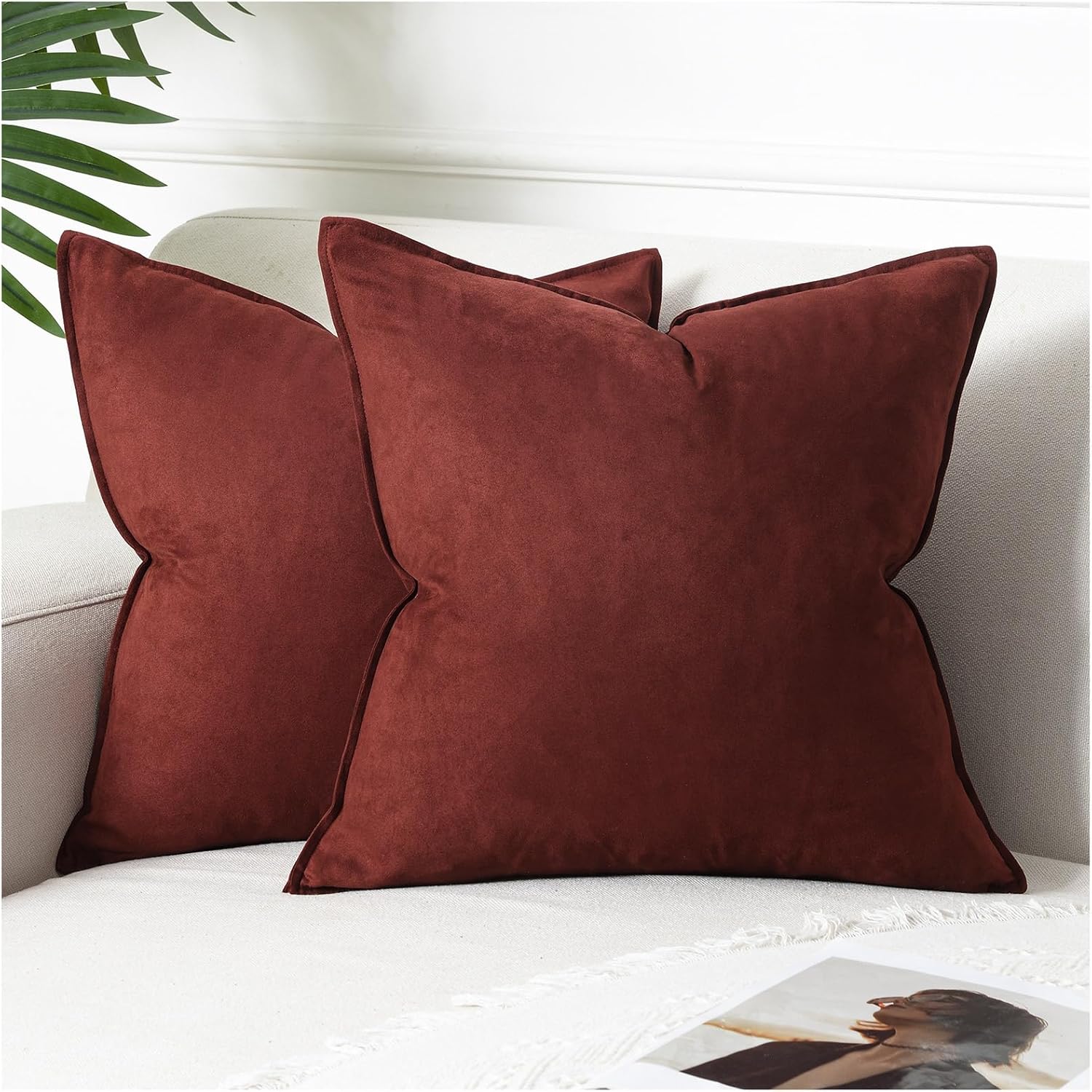 Zealax Paquete de 2 fundas de almohada de color óxido, almohadas decorativas suaves para sofá y cama, 18 x 18 pulgadas, fundas de almohada otoñales