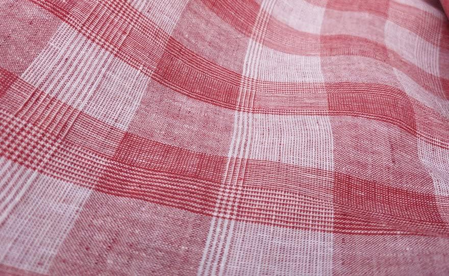 Tela 100% lino con patrón de tartán rojo Glen, suave al tacto y ligero, ideal para ropa, manualidades y decoración del hogar