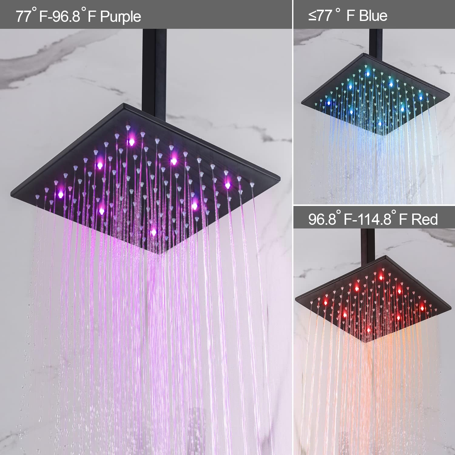 Juego de grifo de ducha LED montado en el techo, cabezal de ducha de lluvia de 10 pulgadas con rociador de mano 2 en 1, sistema de ducha LED,