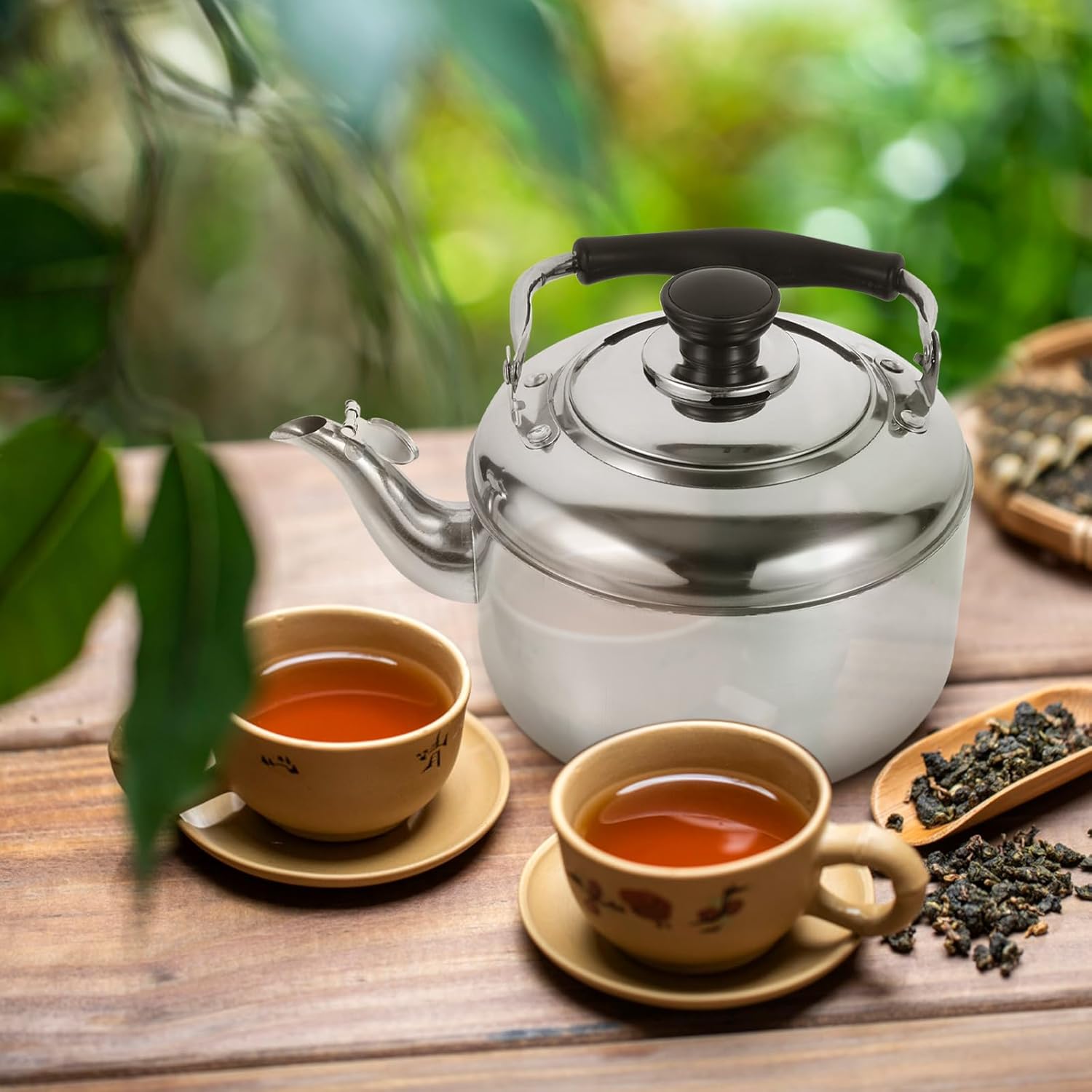 SHERCHPRY Hervidor de té eléctrico con espejo, tetera de acero inoxidable, tetera para verter sobre el café, tetera silbante, tetera, caldera de