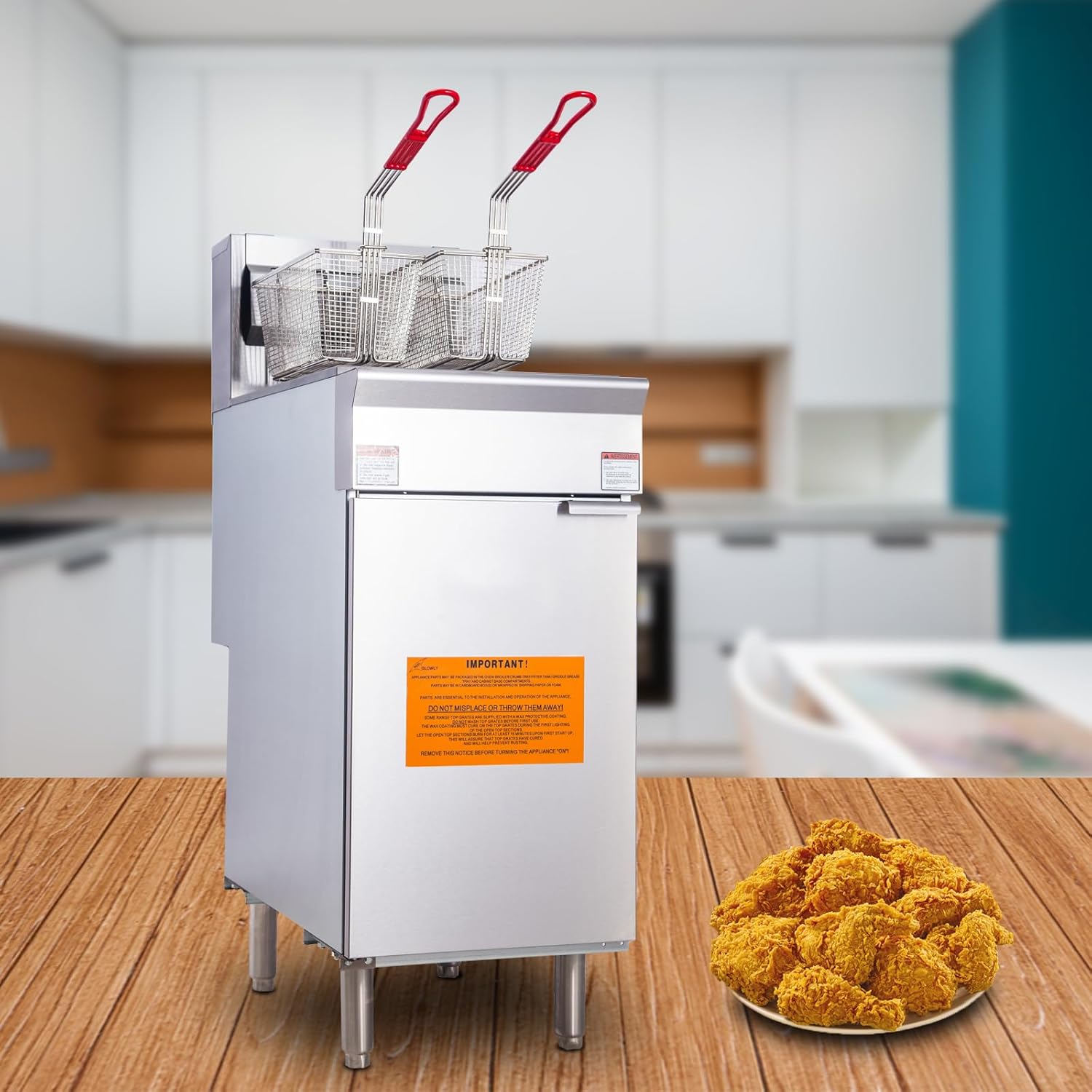 Freidora comercial de gas con 2 cestas de 45 a 55 libras. Capacidad 4 tubos Freidora de piso de gas natural, 120,000 BTU, certificación ETL