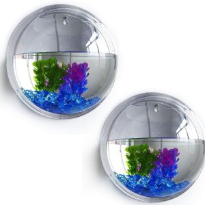 Paquete de 2 peceras montados en la pared, 7.8 fl oz de acrílico transparente redondo, decoración de pared de peces de burbujas para colgar en la Paquete de 2 peceras montados en la pared, 7.8 fl oz de acrílico transparente redondo, decoración de pared de peces de burbujas para colgar en la