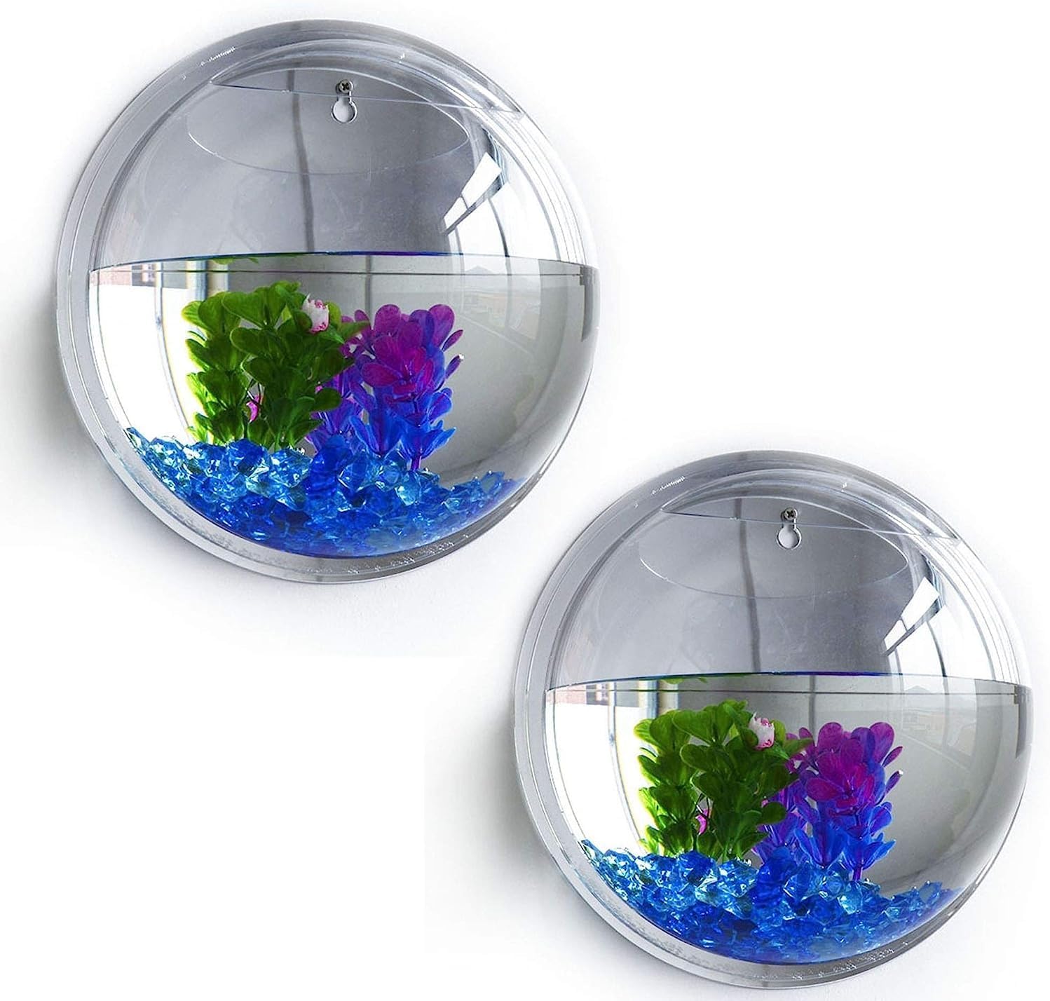 Paquete de 2 peceras montados en la pared, 7.8 fl oz de acrílico transparente redondo, decoración de pared de peces de burbujas para colgar en la