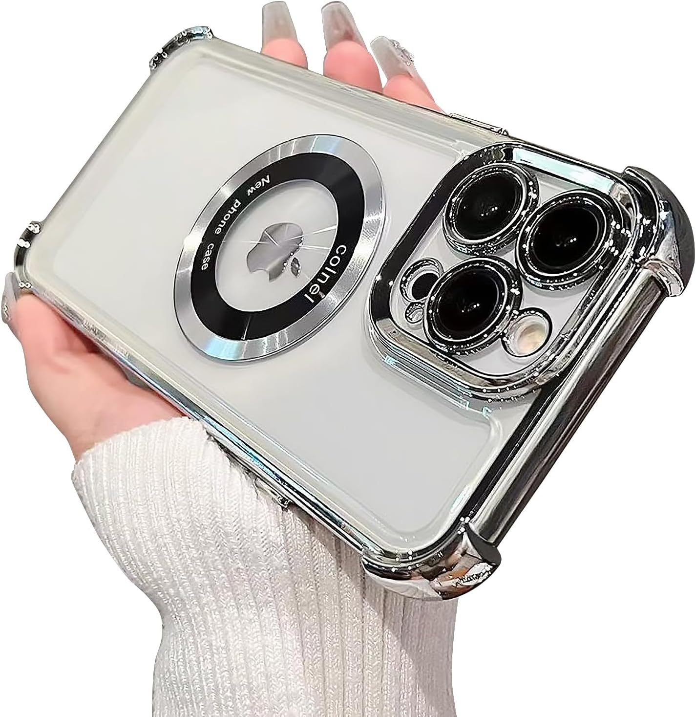 Funda magnética transparente para iPhone 12 Pro Max, lujo brillante en las cuatro esquinas, protección de grado militar a prueba de golpes con