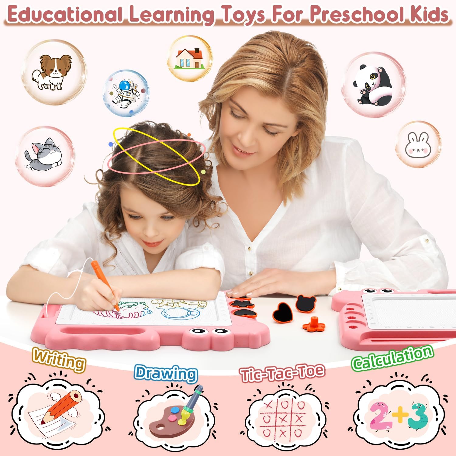 AiTuiTui Tablero magnético de dibujo para niños pequeños, regalo para niñas de 2 a 3 años, bloc de dibujo para escribir y dibujar, juegos de viaje,