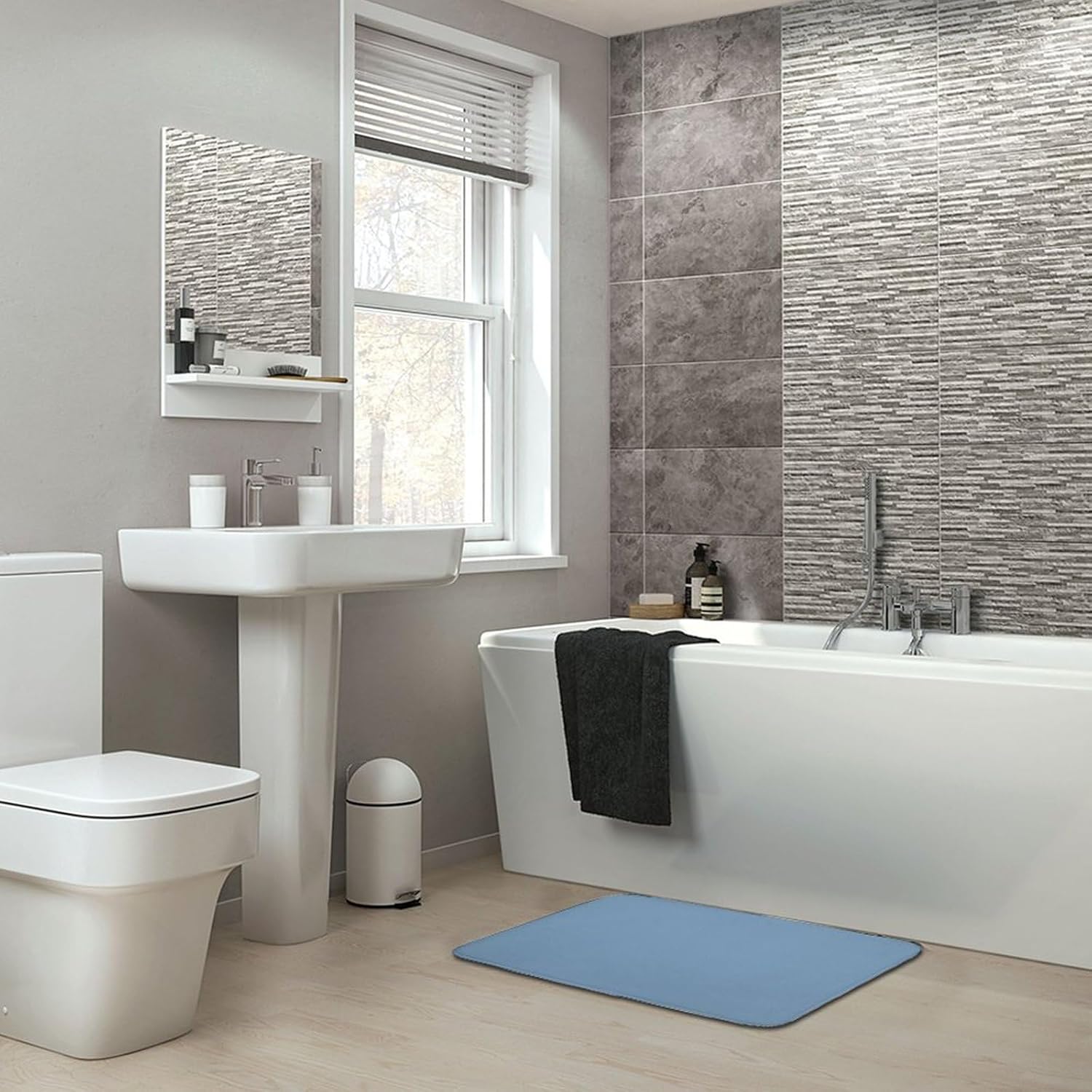 Alfombras de baño de lujo, antideslizantes y absorbentes, color azul polvoriento, suaves, para baño, 16 x 24 pulgadas
