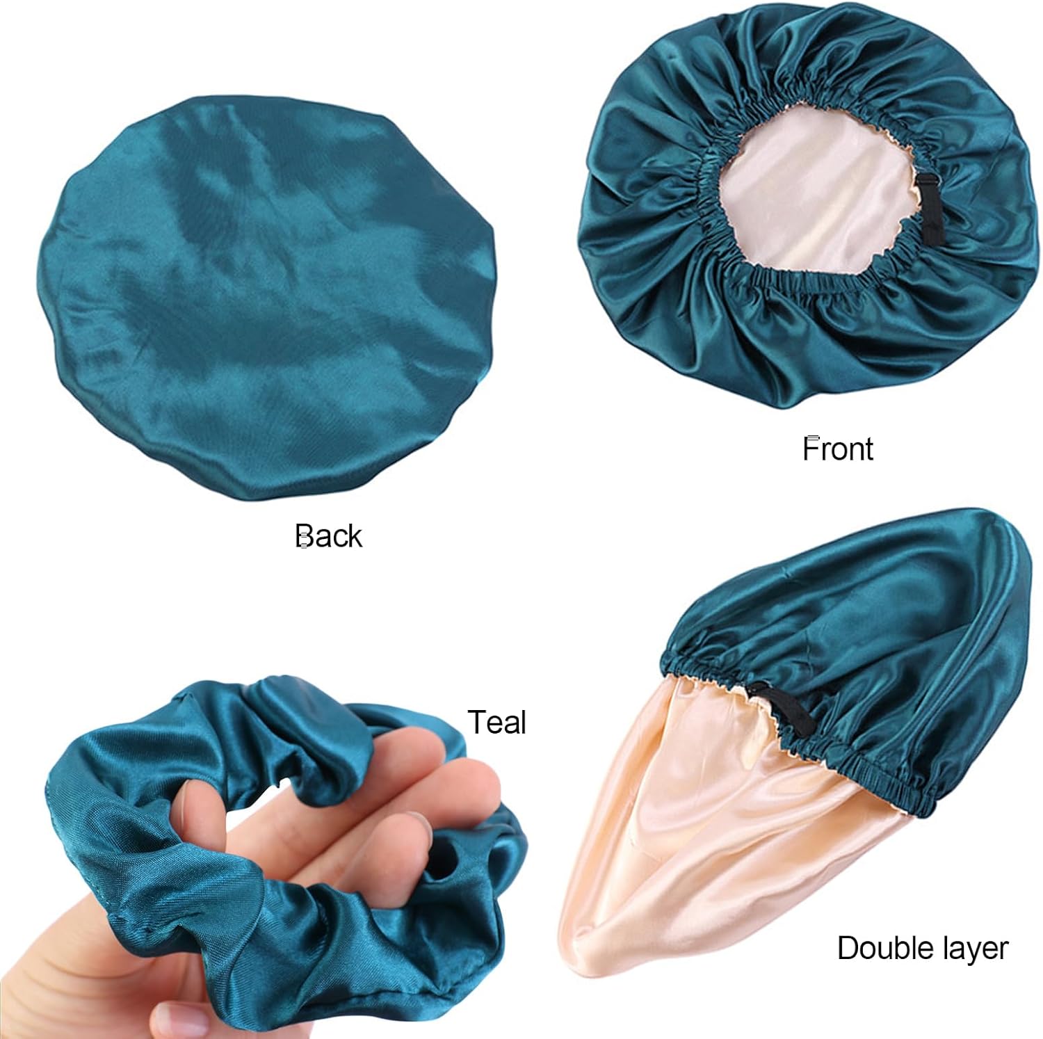 Harewu Gorro de satén de seda para dormir, gorra grande ajustable de satén de seda para el cabello