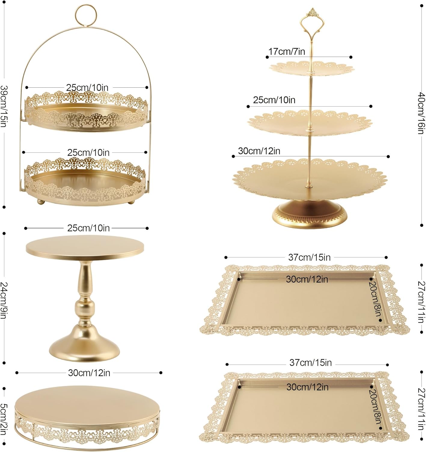 Juego de 6 soportes dorados para tartas, pedestal para cupcakes, plato de postre, bandeja de torre para servir, decoración para bodas, fiestas de