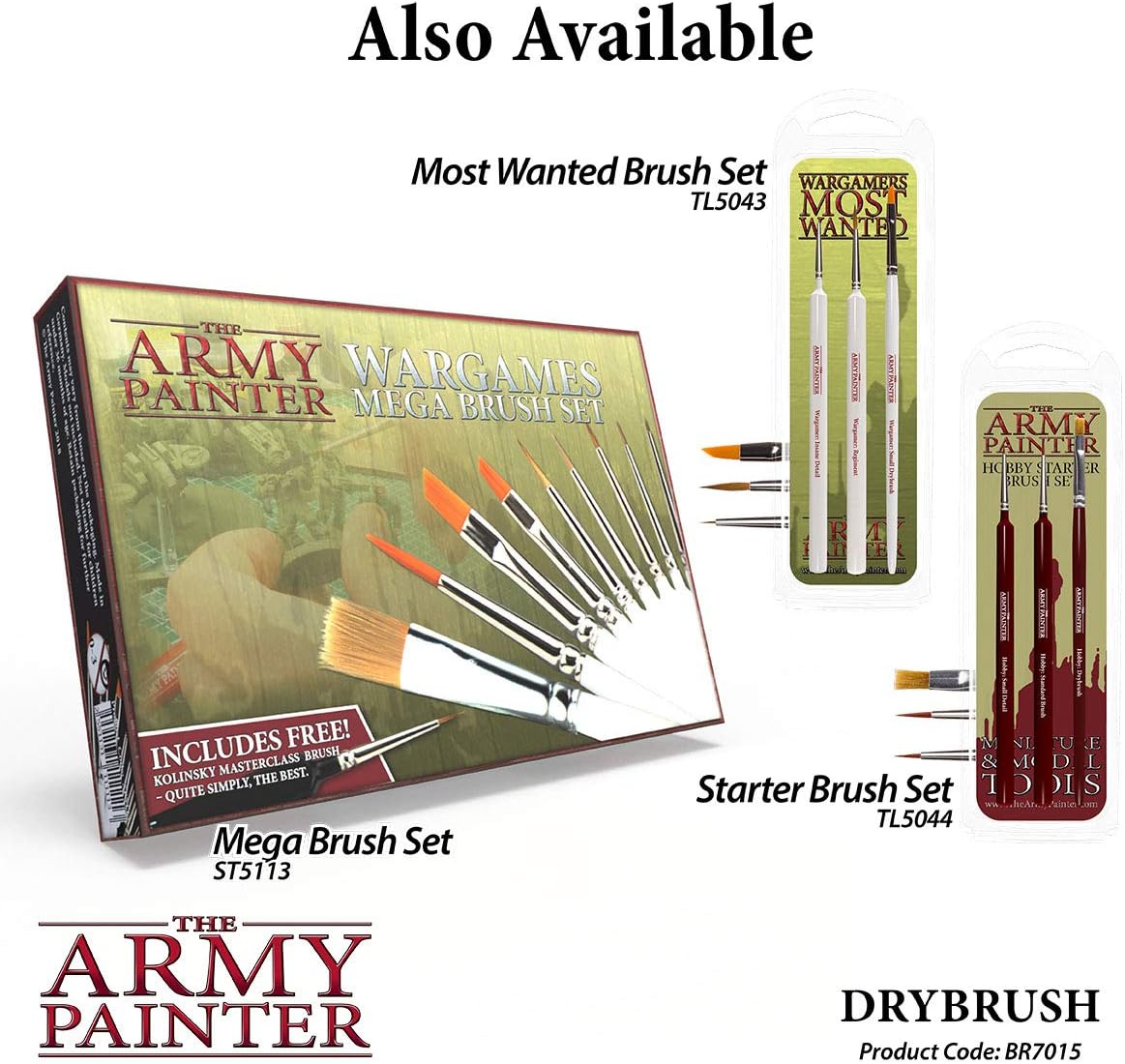 The Army Painter Brush Drybrush – Juego de pinceles de pintura modelo miniatura Hobby con pelo de nailon sintético, pinceles de modelo y pinceles de
