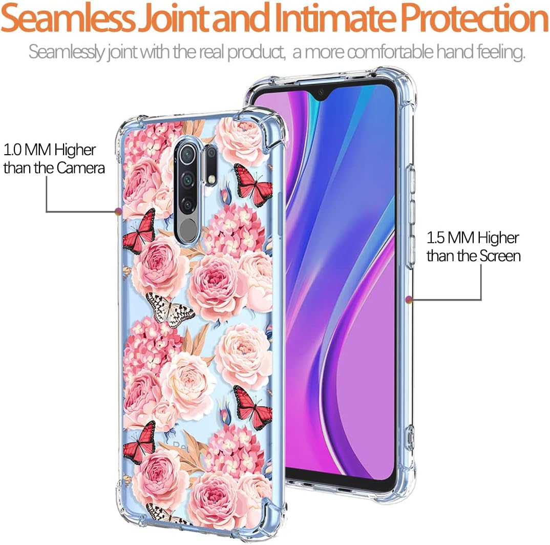 KOARWVC Funda para Redmi Note 8 Pro M1906G7I Funda transparente con diseño TPU suave absorción de golpes Slim Floral patrón protector contraportada