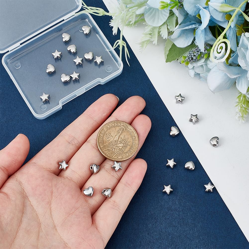 UNICRAFTALE Juego de 24 cuentas espaciadoras de 2 estilos de 0.069 pulgadas de acero inoxidable 304, cuentas de metal con forma de estrella, cuentas