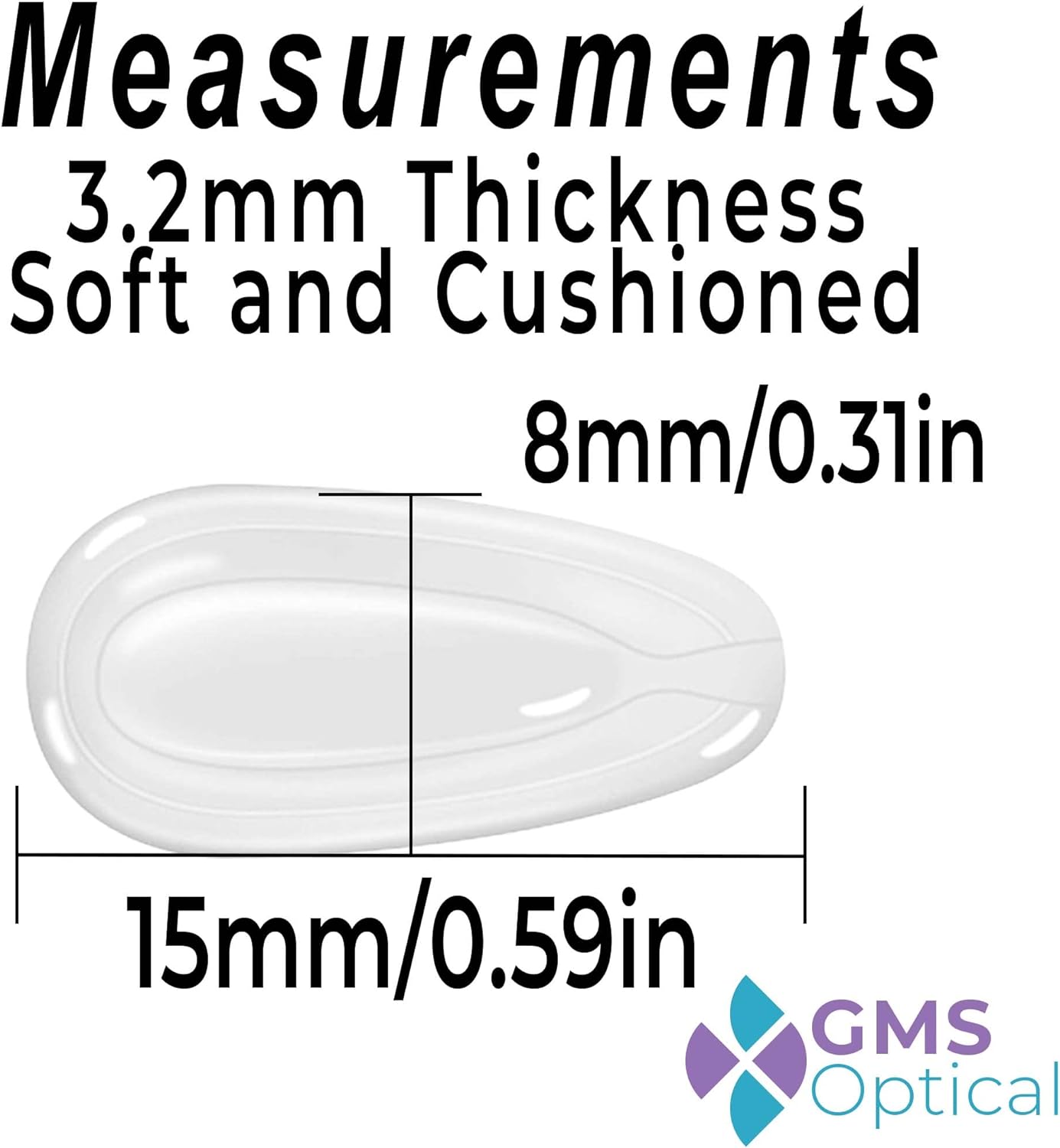 GMS Optical 0.126 in extra grueso  0.591 in longitud media  Bolsa de aire adhesiva de lágrima antideslizante almohadilla de nariz de silicona que