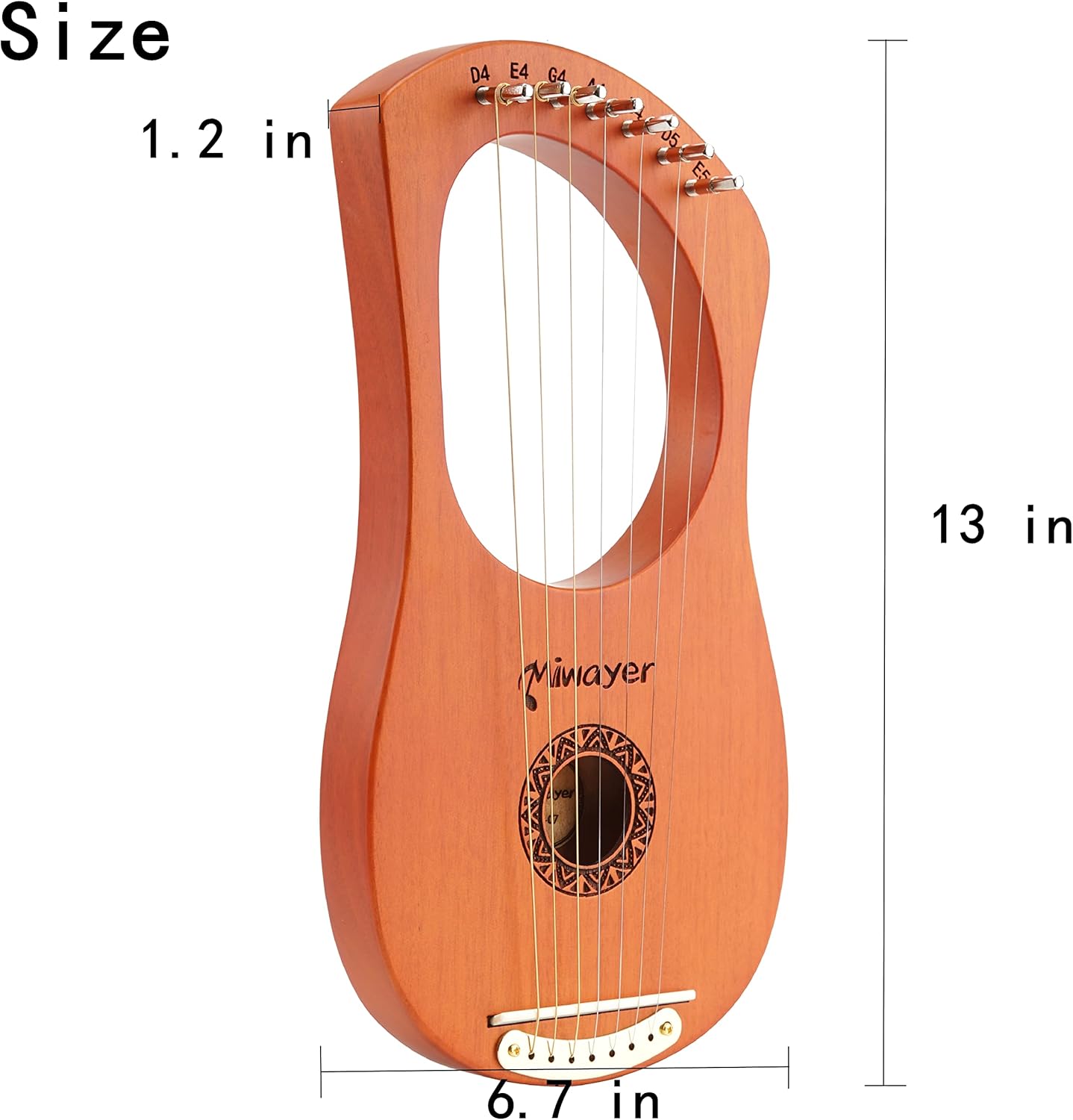 Miwayer Arpa de lira de 7, 10, 16, 19, 21 cuerdas, instrumento musical de caoba, cuerpo de caoba, tótem retro de madera, instrumento de cuerda