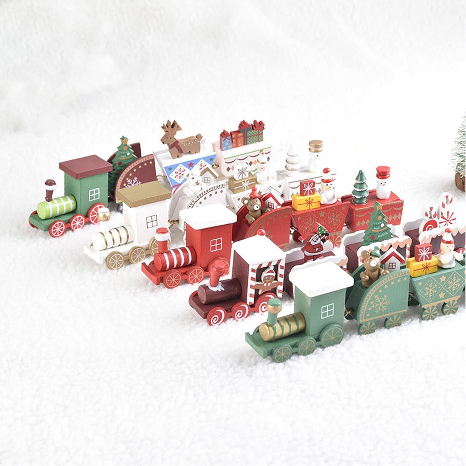 Tren de Navidad pintado de madera para decoración de Navidad, juguetes de regalo para niños, figura de tren de Navidad, decoración de mini