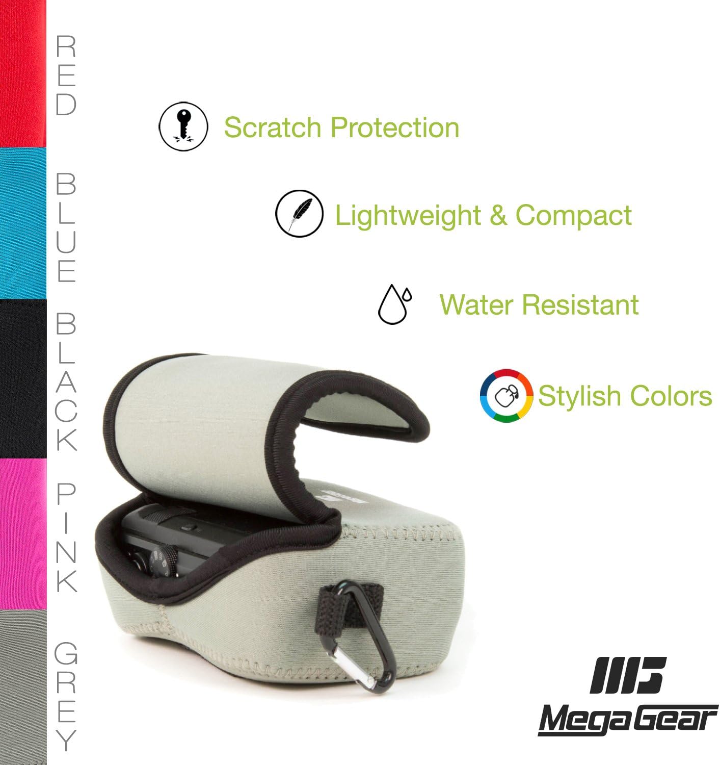 MegaGear Canon Powershot Sx730 Hs, Sx720 Hs, Sx710 Hs, G16, G15 Funda de neopreno ultra ligera para cámara, con mosquetón, color gris, MG1246, piel