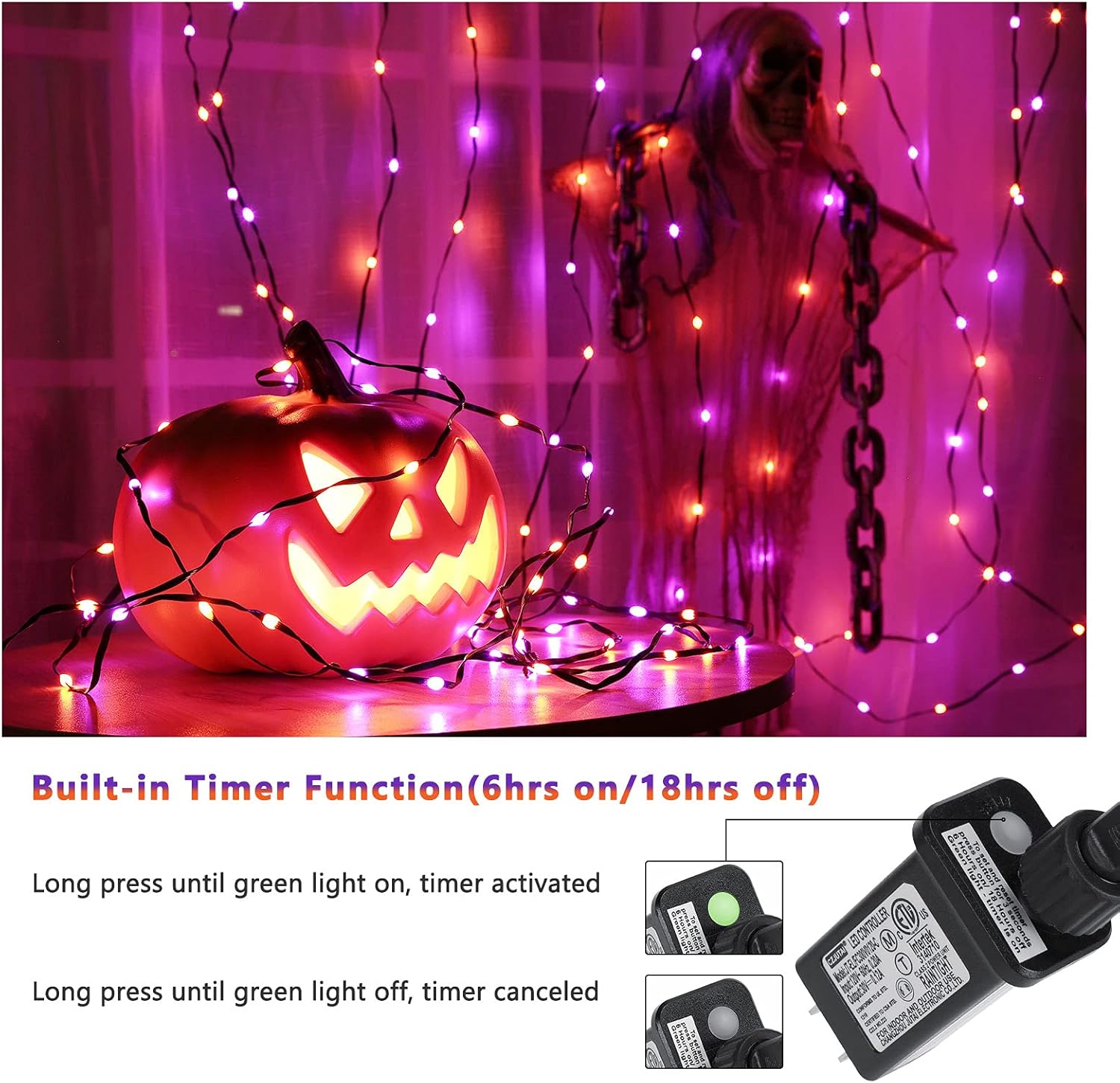 Brizled Luces de Halloween moradas y naranjas, 72.17 pies, 200 luces LED de Halloween al aire libre, 8 modos de luces de Halloween conectables,
