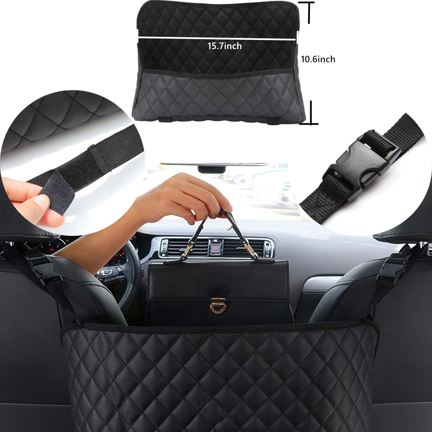Soporte de bolso de bolsillo para automóvil, organizador de respaldo de asiento de cuero, bolsa de malla de gran capacidad, bolsa de red de