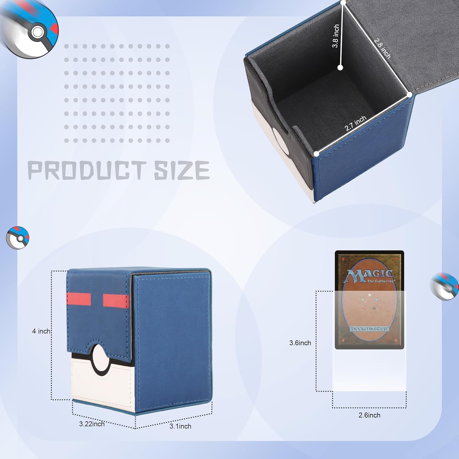 Caja de cartas para tarjetas PTCG, se adapta a más de 100 tarjetas con funda, juegos de cartas coleccionables TCG, piel sintética, imán fuerte,