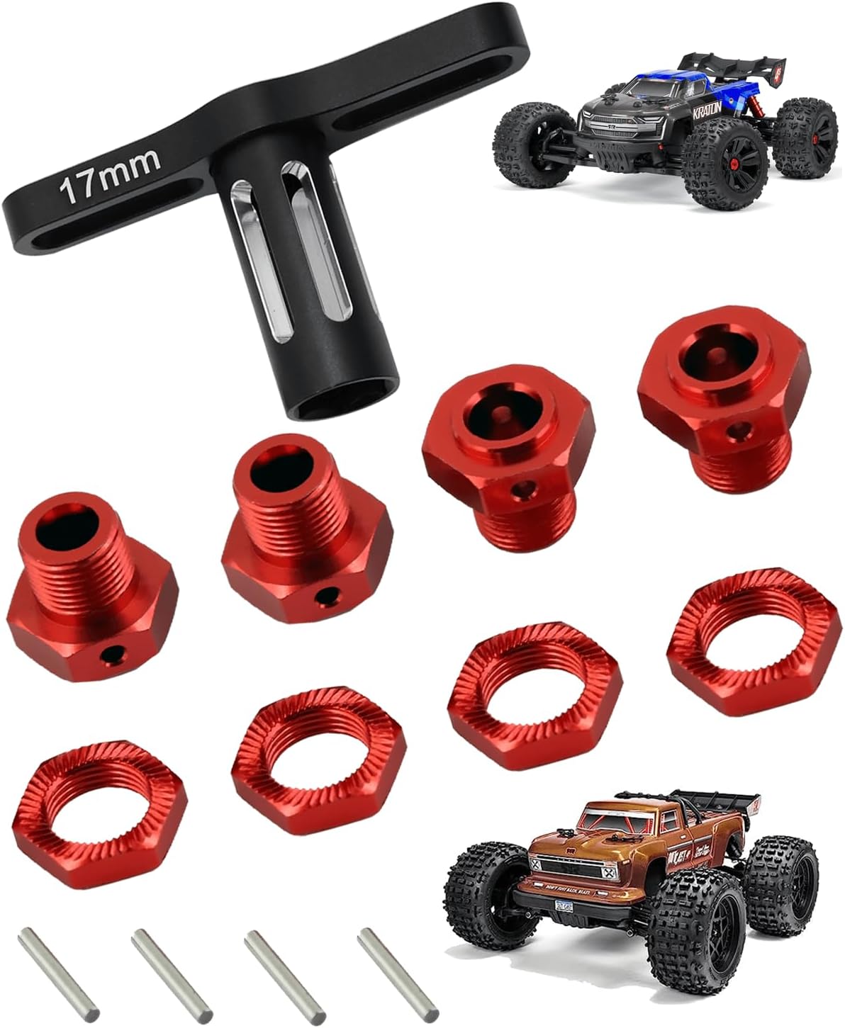 Tuercas de rueda de aluminio de 0.669 in, bujes hexagonales de rueda y llave de rueda para Arrma 110 Kraton 4X4 4S V2 BLX, Outcast 4X4 4S V2 BLX,