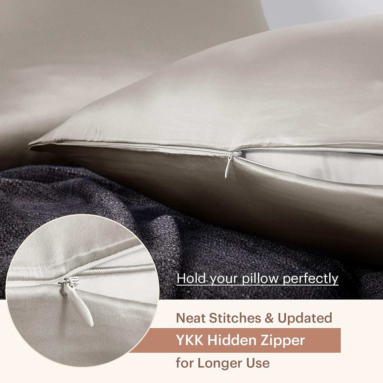 LilySilk – Funda de almohada de seda para cabello y piel, 100% seda morera de 19 momme a ambos lados con cremallera oculta