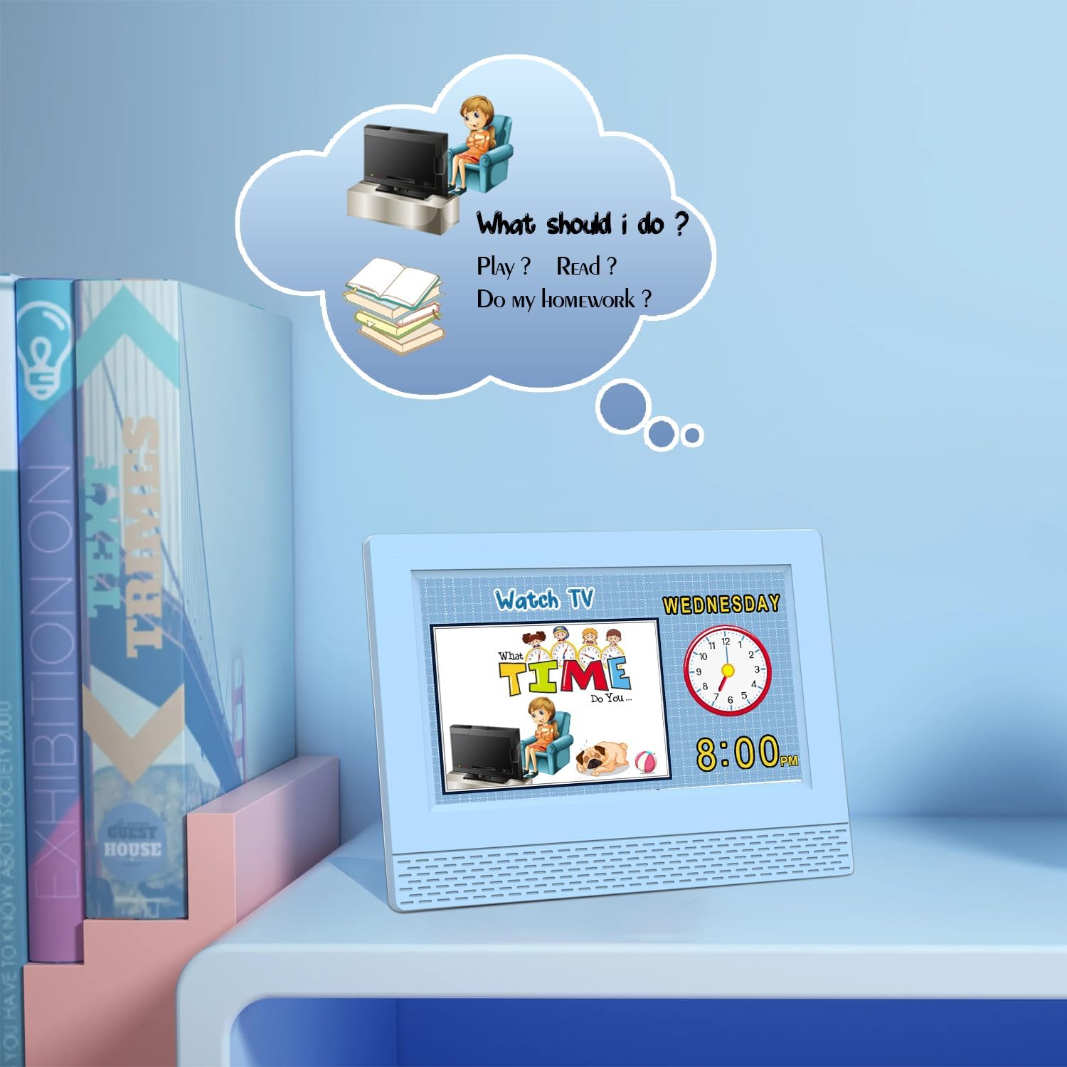 Hiseeyo Reloj despertador para niños, pantalla LED grande de 7 pulgadas, entrenador de sueño para niños, cuidado de los ojos, para niñas y niños,