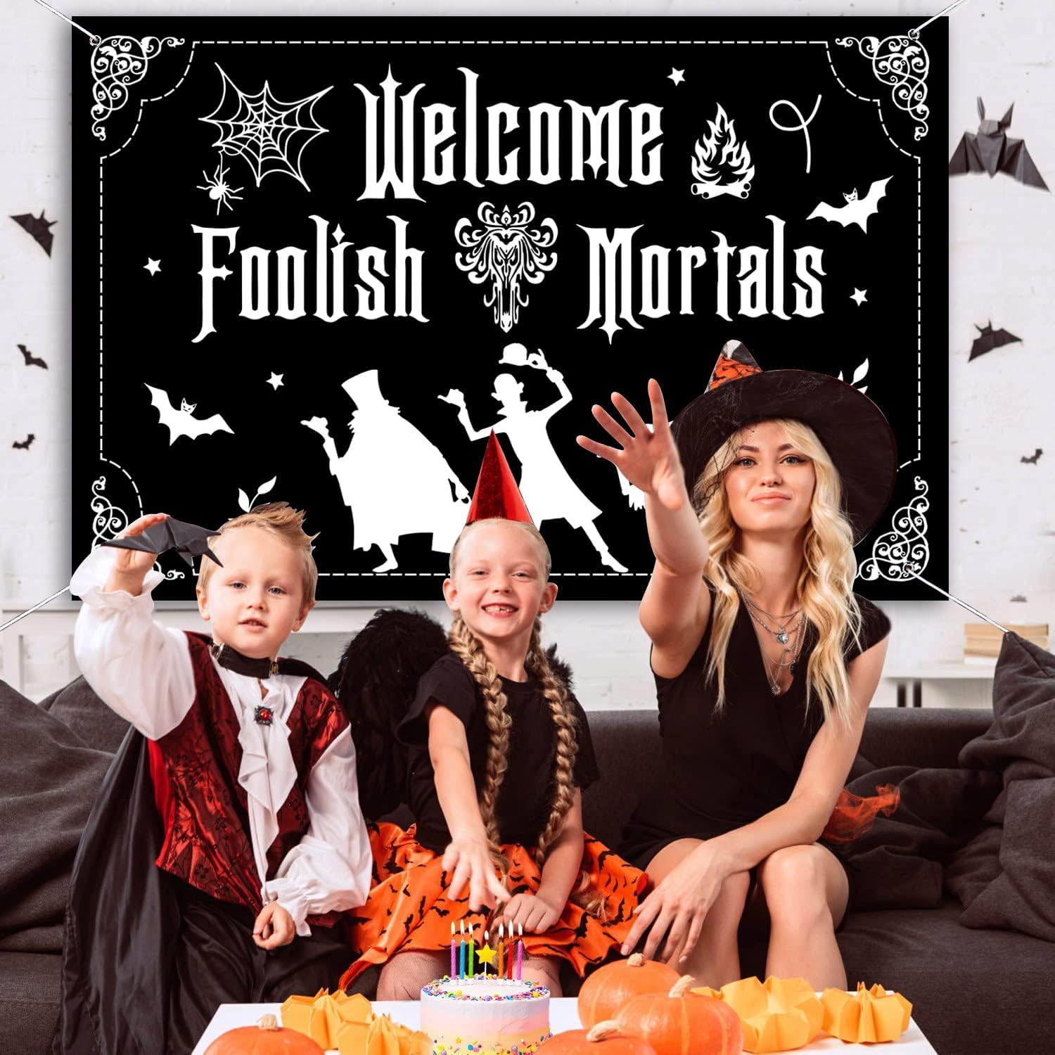 Telón de fondo de decoración de Manssion encantada, pancarta de bienvenida para fiesta de Halloween, suministros de fiesta de casa embrujada,