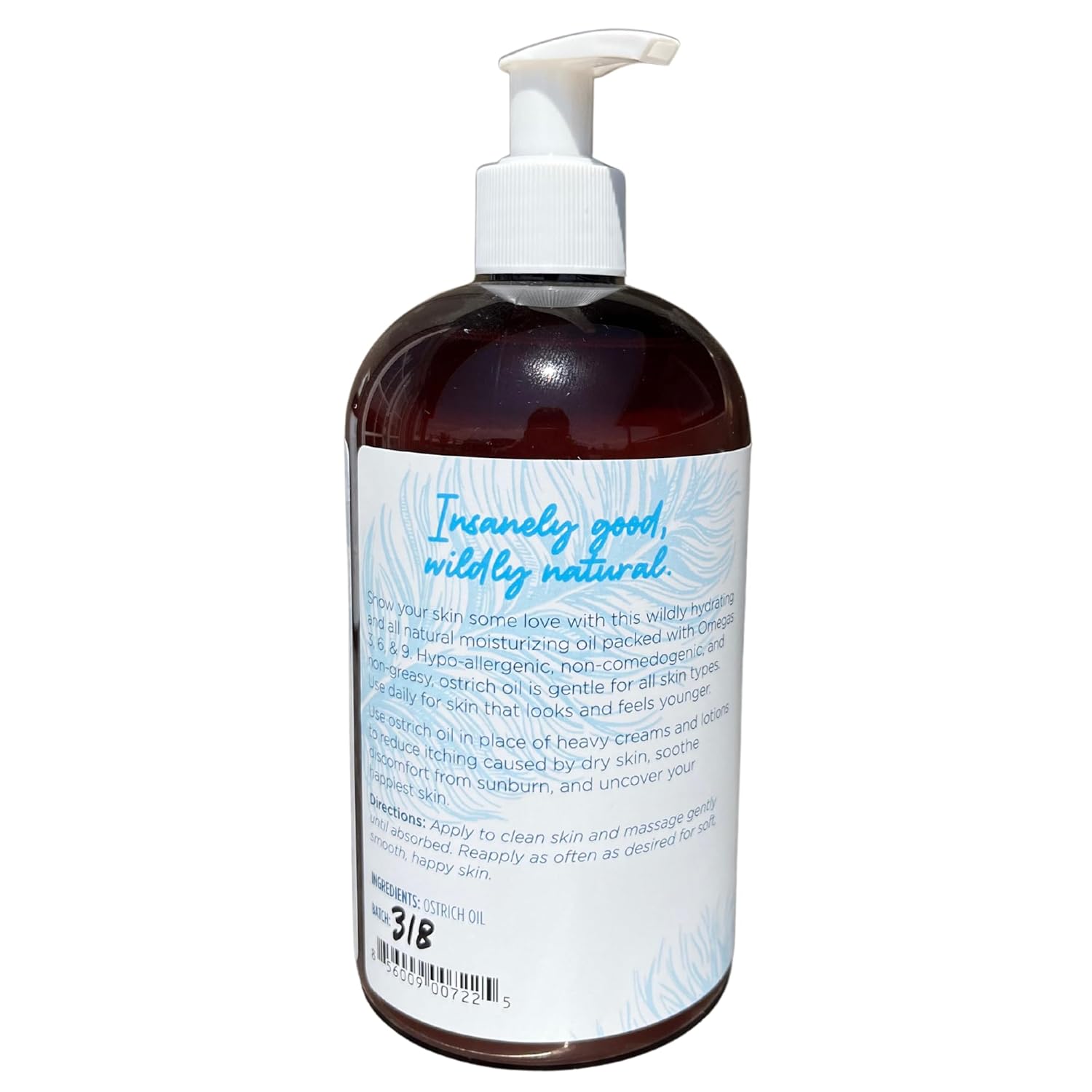 American Ostrich Farms Aceite de avestruz 100% puro, fabricado en Estados Unidos, hidratante natural para la piel rica en omega, botella de 8 onzas,