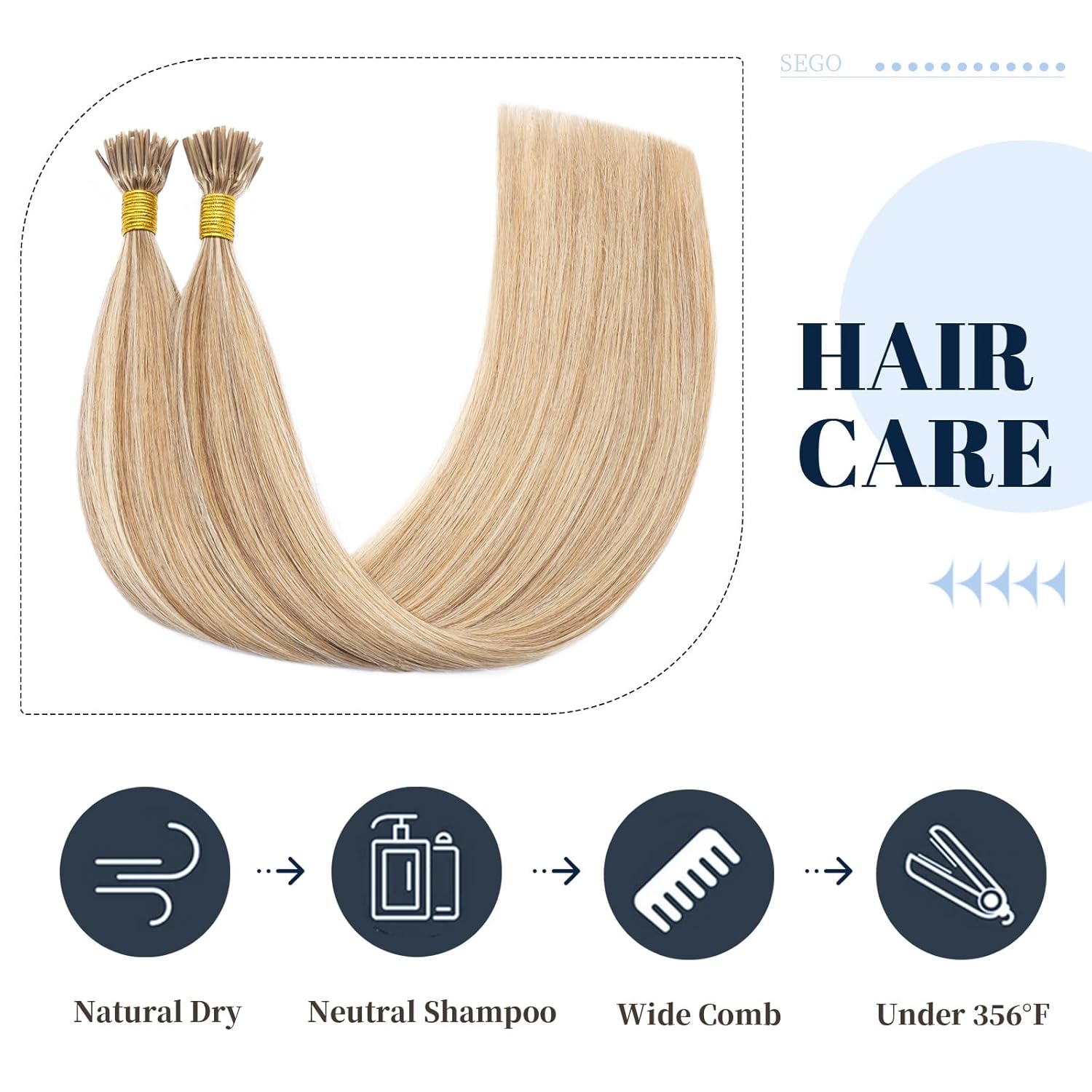 SEGO Barra de queratina preunida con punta I Remy extensión de cabello humano de fusión fría, pieza de cabello para mujeres, liso y lacio, 100