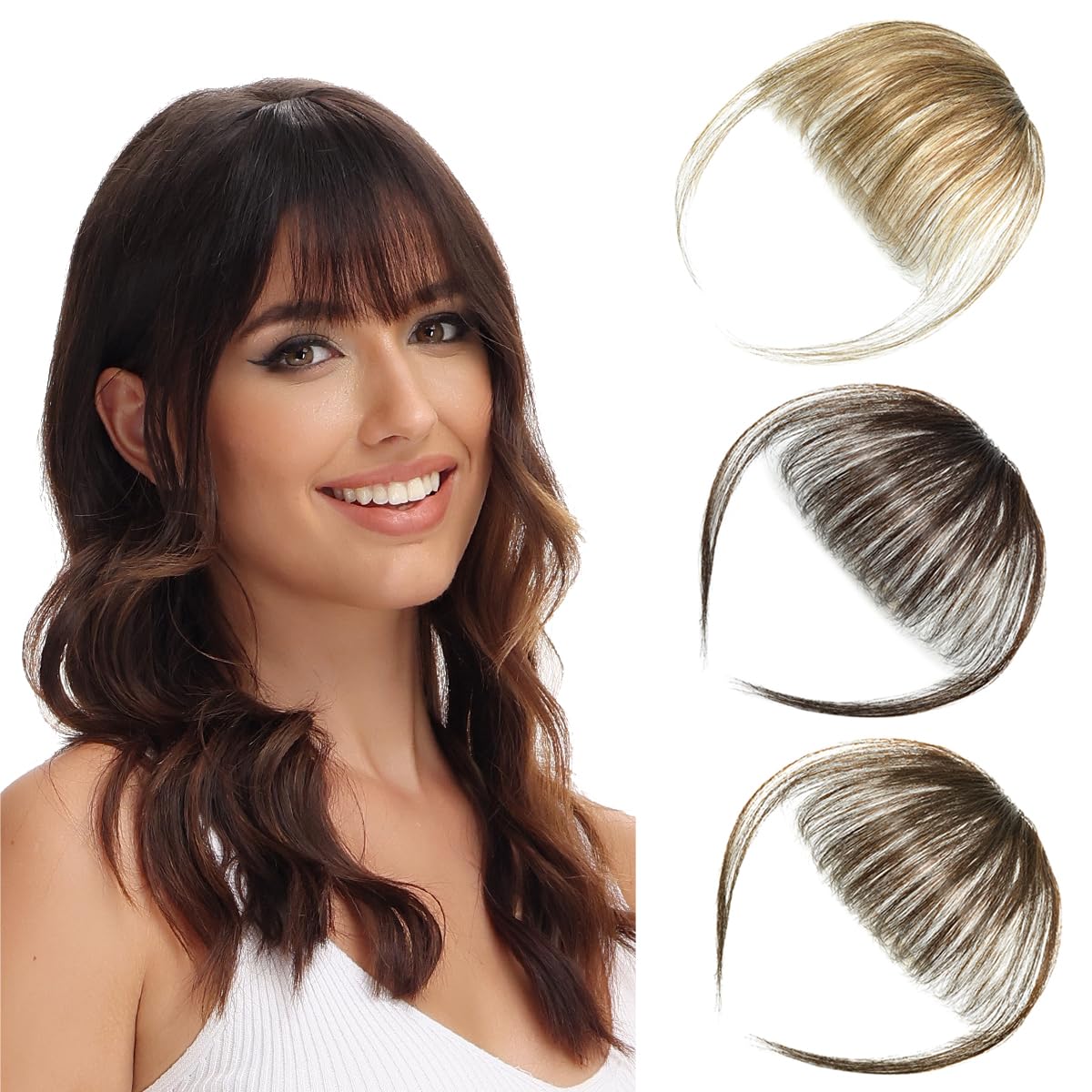 Extensiones de cabello humano con clip, de cara frontal plana, flequillo, flequillo, con sienes, piezas de cabello humano real para mujer