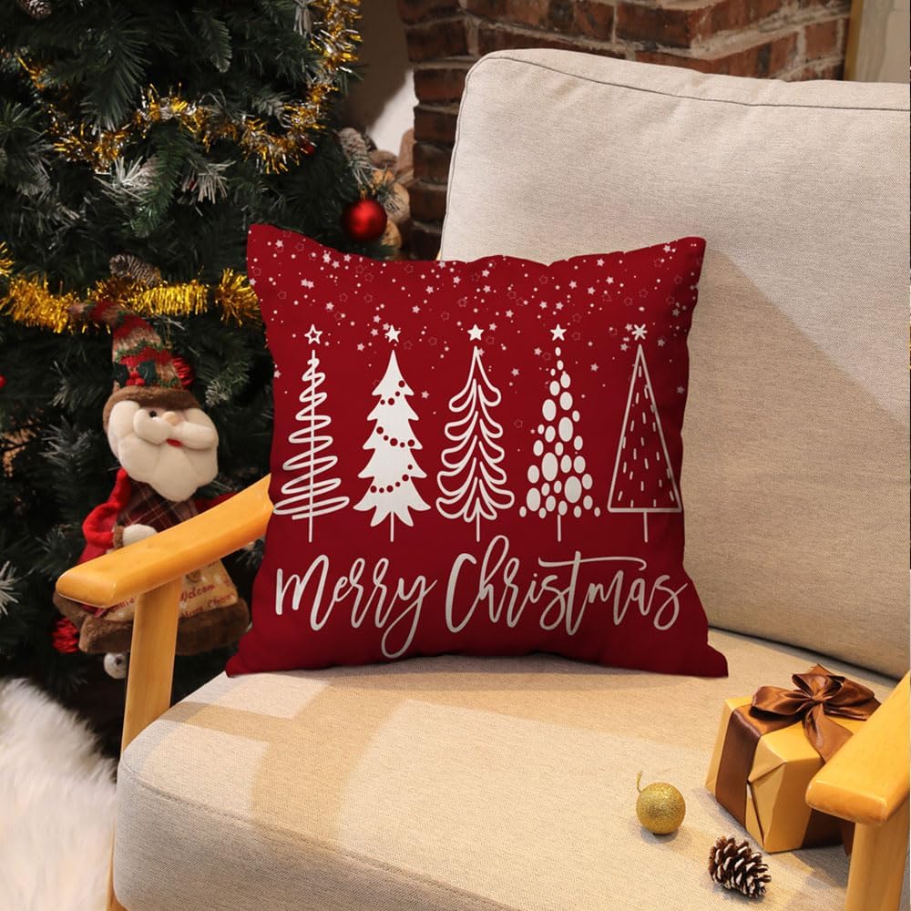 DFXSZ Juego de 2 fundas de almohada de Navidad de 18 x 18 pulgadas, diseño de árbol de Navidad, decoración roja de invierno para el sofá del hogar,