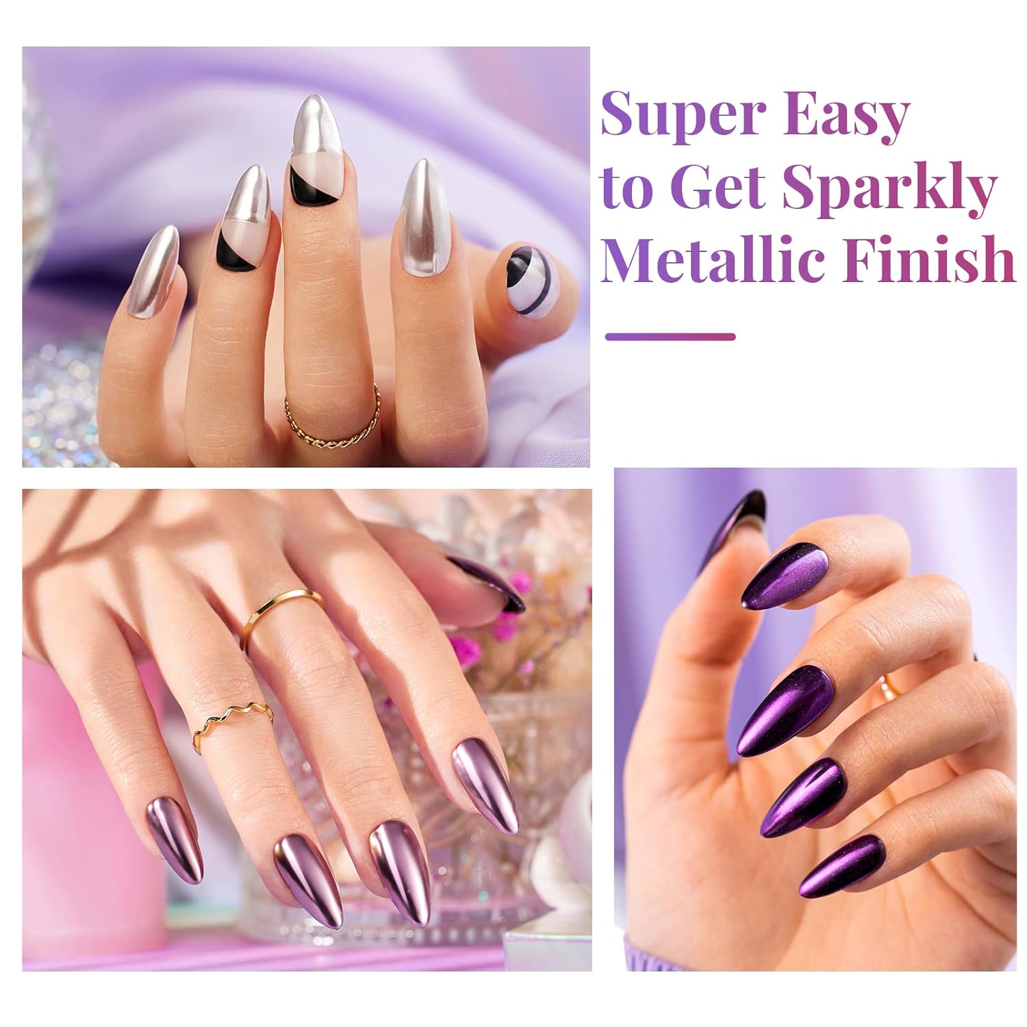 Beetles Gel Polish Pegamento de diamantes de imitación para uñas, escarabajos, polvo cromado, efecto espejo, holográfico, aurora, iridiscente,