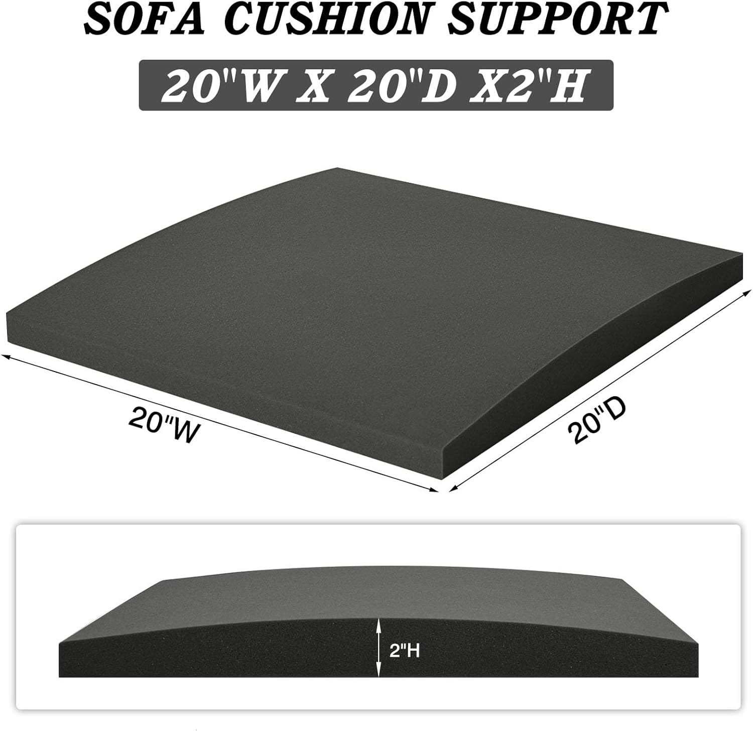 HAVARGO Juego de 2 cojines de sofá para asiento hundido, soporte de sofá para cojines caídos, de espuma de alta densidad, color gris oscuro