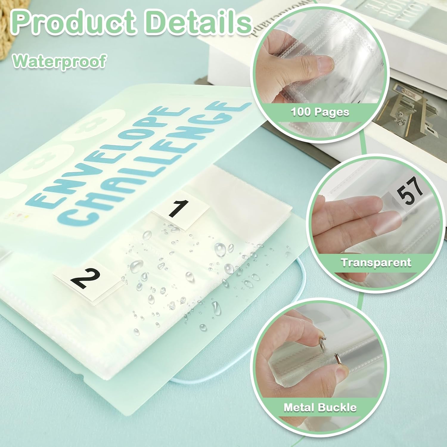 Carpeta de desafíos de ahorro de dinero, libro de presupuesto reutilizable con sobres de efectivo, carpeta portátil de ahorro de dinero, carpeta