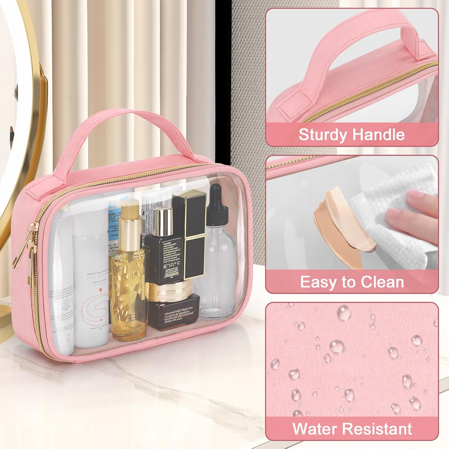 Wedama Bolsa de aseo aprobada por la TSA, paquete de 2 bolsas de maquillaje transparentes con asas, bolsas de aseo transparentes de tamaño de cuarto