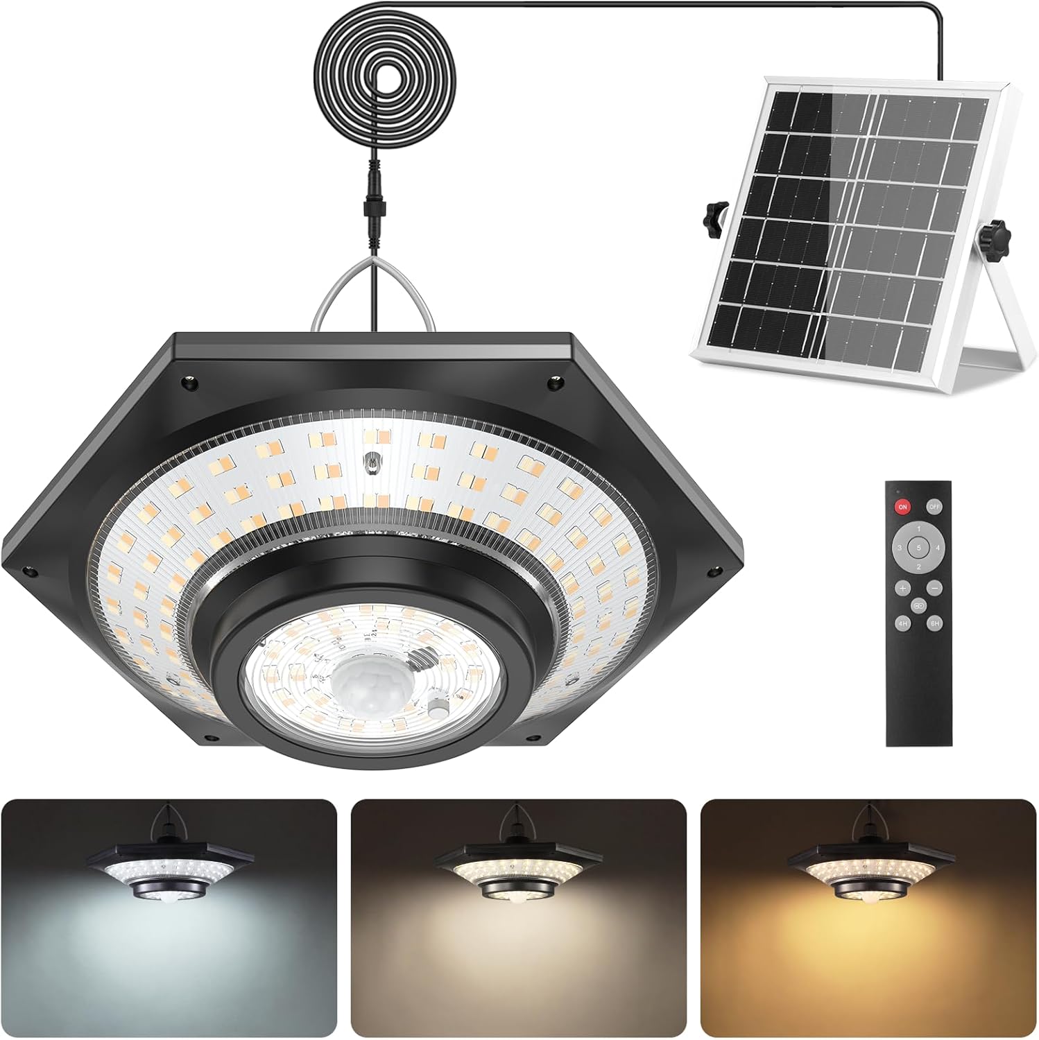papasbox Solar Shed Light Indoor Outdoor- 228 LED Motion Sensor Pendant Light 1200LM Dusk to Dawn Solar Lights for Inside with Remote Timer 5