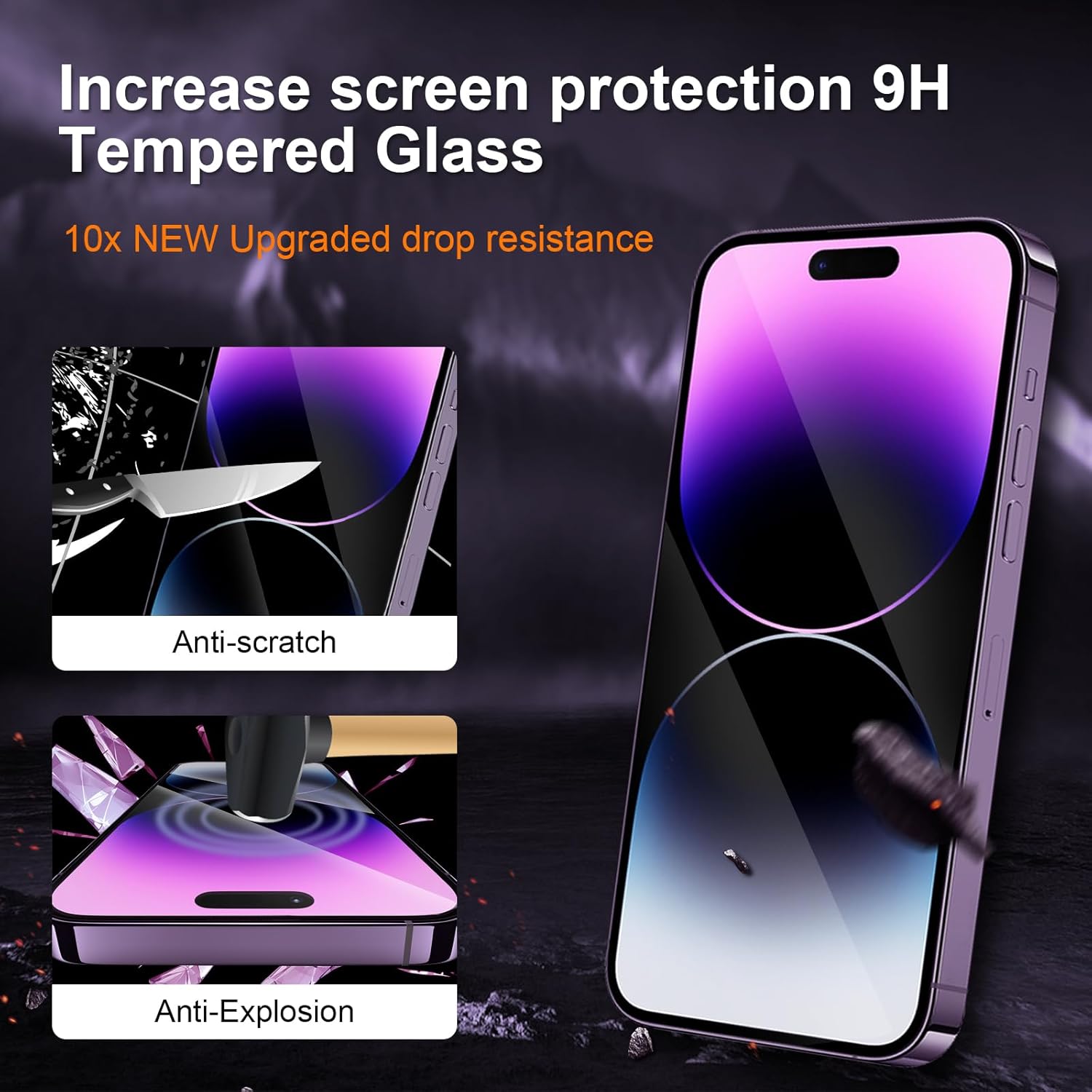 Paquete de 2 protectores de pantalla para iPhone 14 Pro Max, vidrio templado transparente HD 9H alineación automáticainstalación sin polvo sin