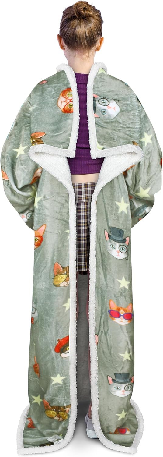 Catalonia Manta Sherpa con mangas y brazos, cómoda manta de TV con mangas, manta grande y cómoda para mujeres y hombres, regalo para ella, años 80