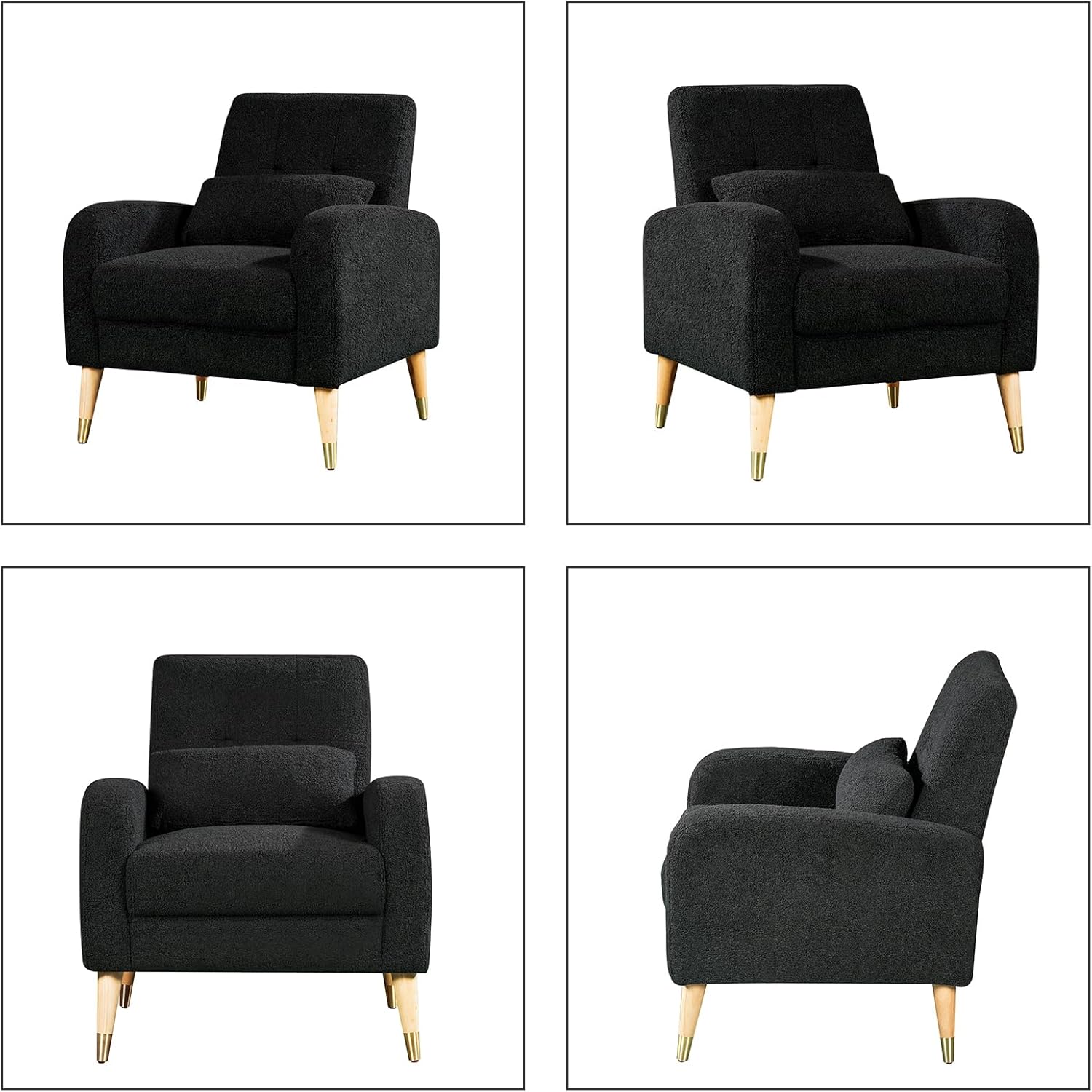 Hommoo Silla decorativa moderna de mediados de siglo, cómoda silla de sofá de tela Boucle, silla auxiliar color crema con patas de madera, silla de