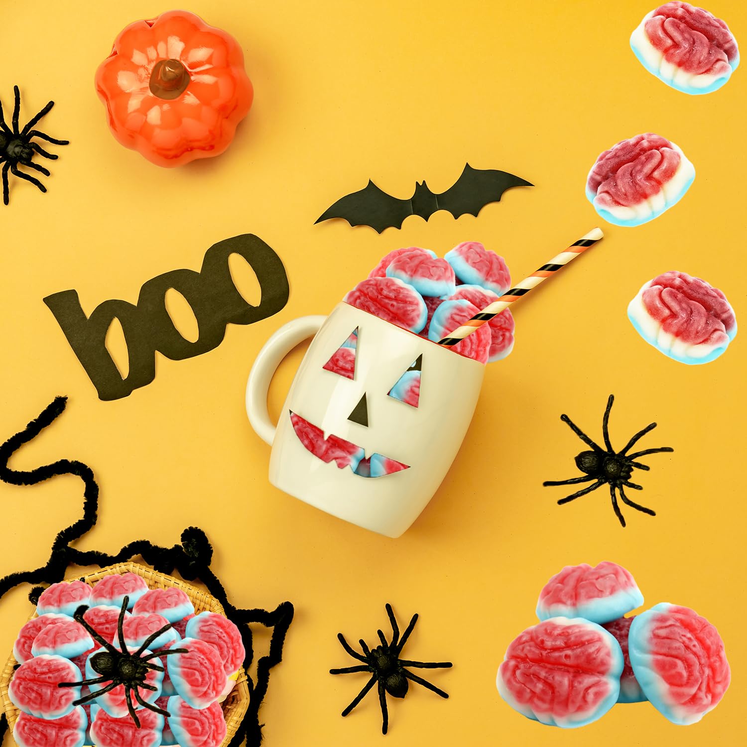Fruidles Caramelos de cerebro de gomitas de Halloween, rellenos de bolsas de fiesta de truco o trato, recuerdo de fiesta (media libra)