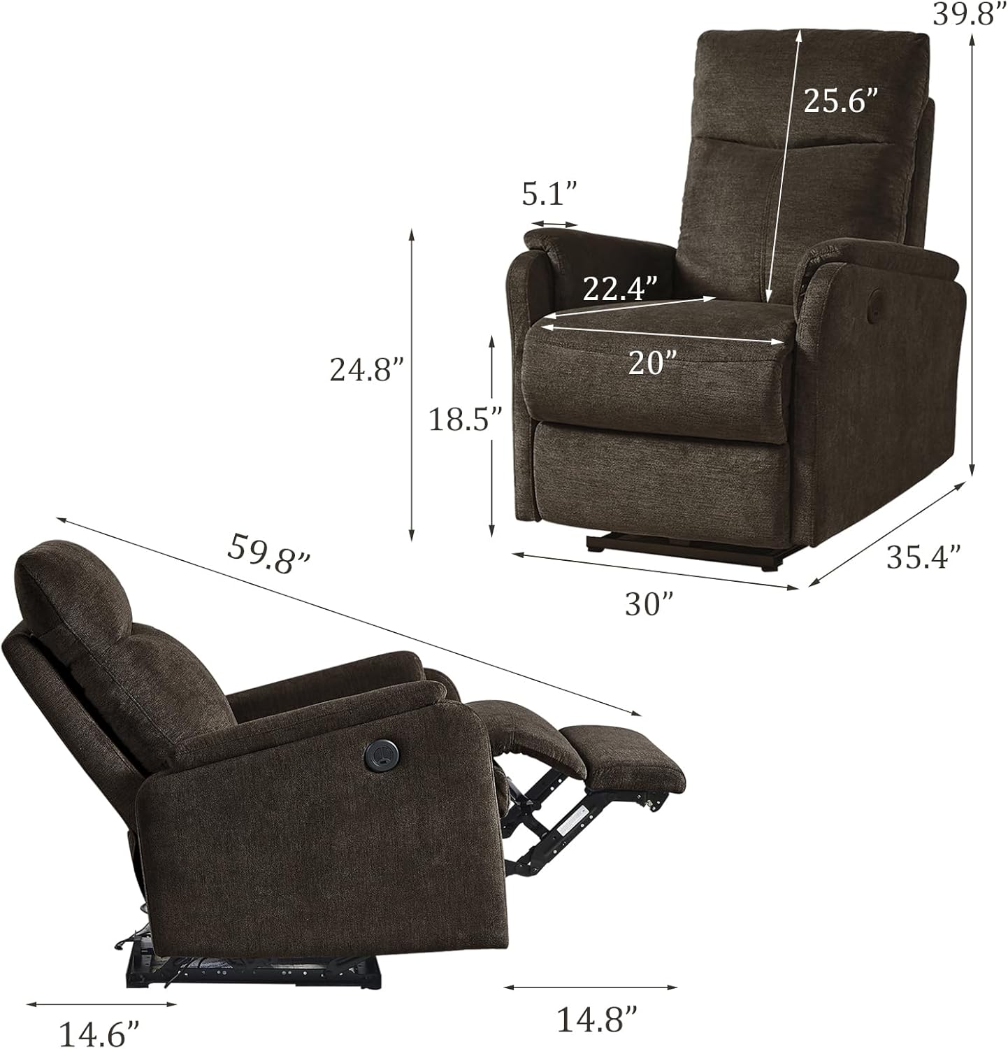 SoarFlash Power Recliner Chair for Living Room, Adjustable Home Modern Fabric Recliner Chair with USB Charge Port, Recliner Single Chair for Small