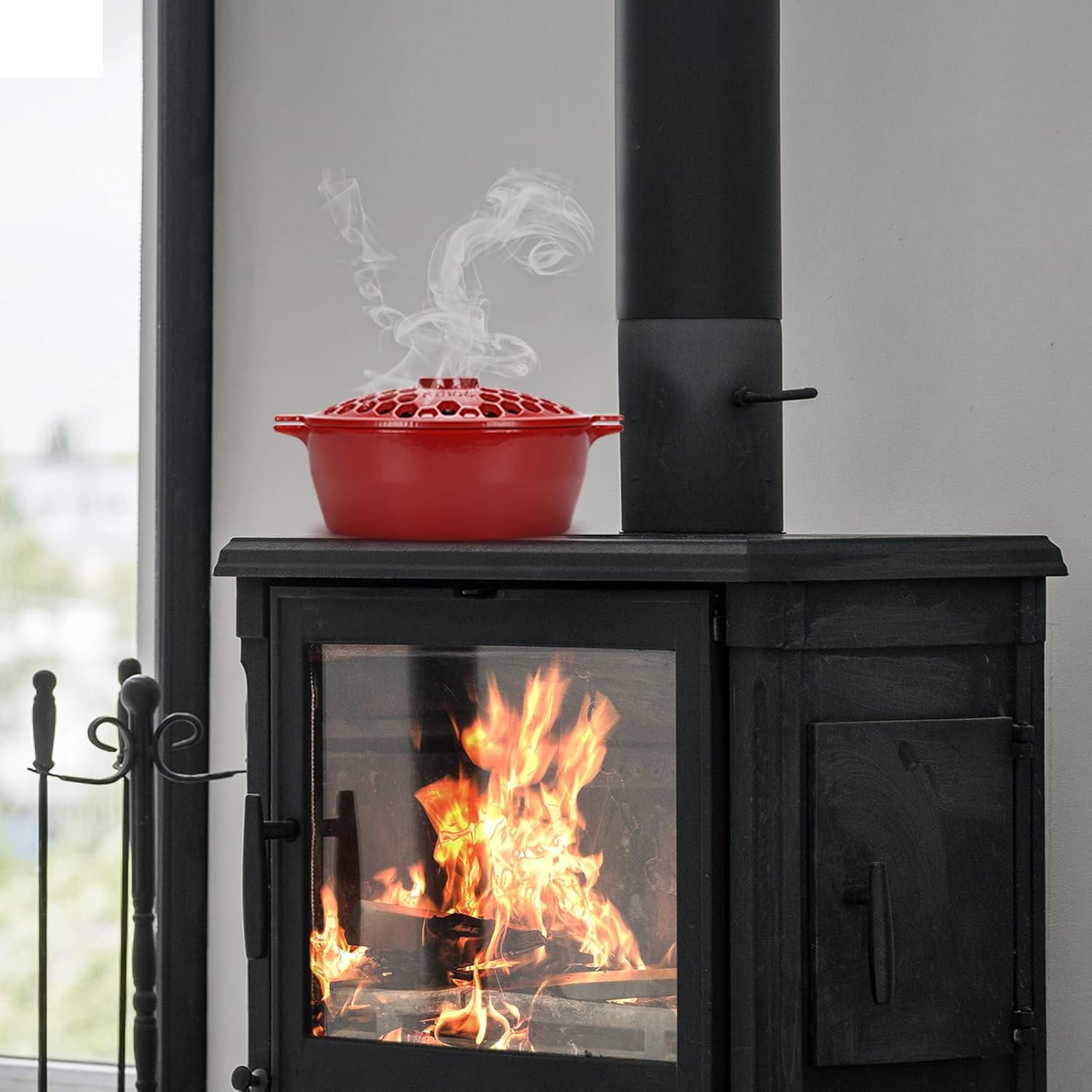 STBoo Vaporizador de estufa de leña humidificador de chimenea de hierro fundido  Olla interior para calefacción doméstica  Accesorios decorativos