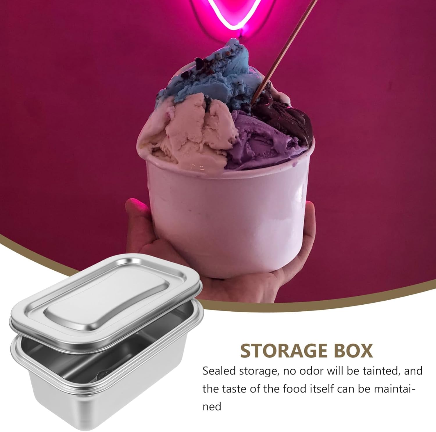 Contenedor de almacenamiento de alimentos de acero inoxidable, mini caja de soporte de helado, caja organizadora de nevera, contenedor de congelador