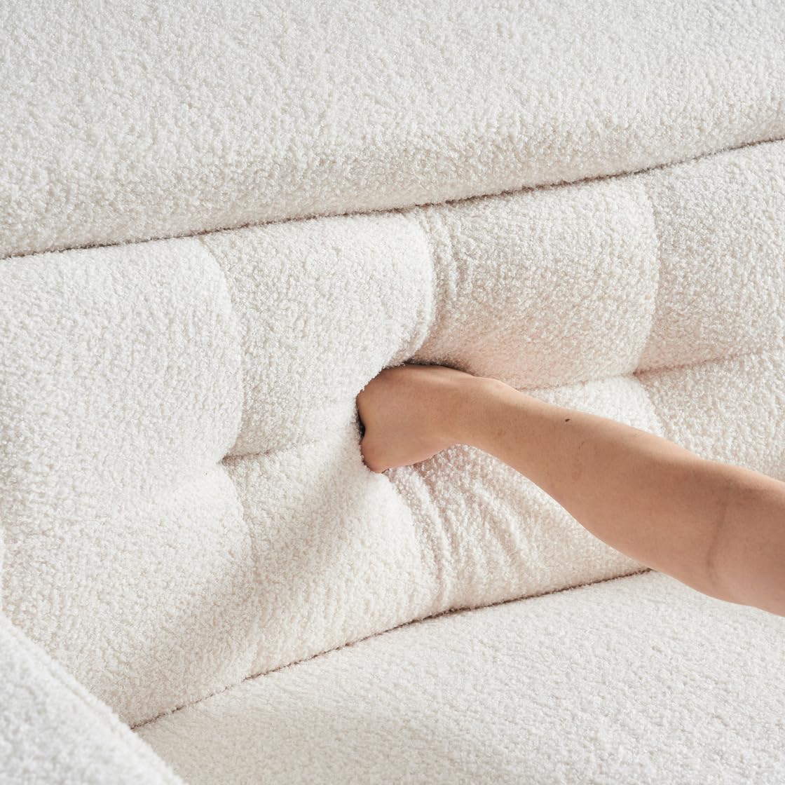 Sofá de terciopelo de peluche de 3 plazas de 120 pulgadas con cómodos asientos anchos, cojín ajustable moderno de mediados de siglo, reposabrazos