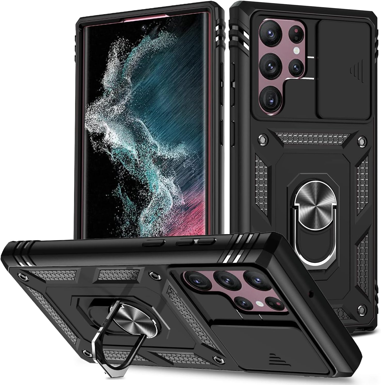 ZLCYFJIXV Funda diseñada para Galaxy S22 Ultra (2022), con cubierta deslizante para cámara y soporte, a prueba de golpes, compatible con Samsung